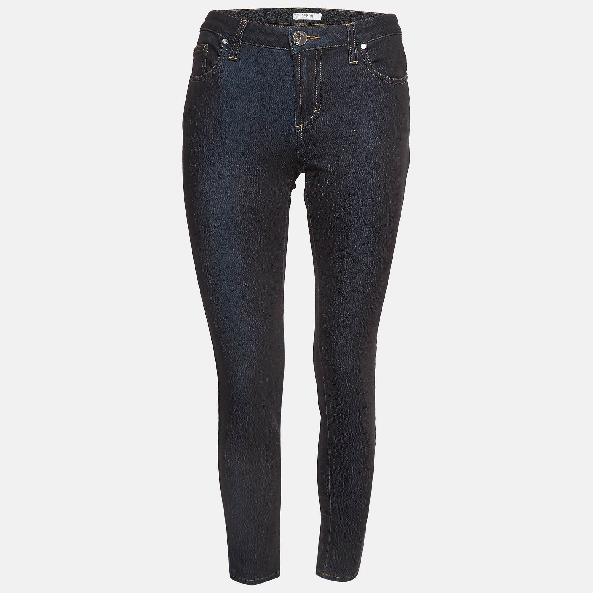 Versace collection navy blue denim pocket embellished jeans m waist 28"