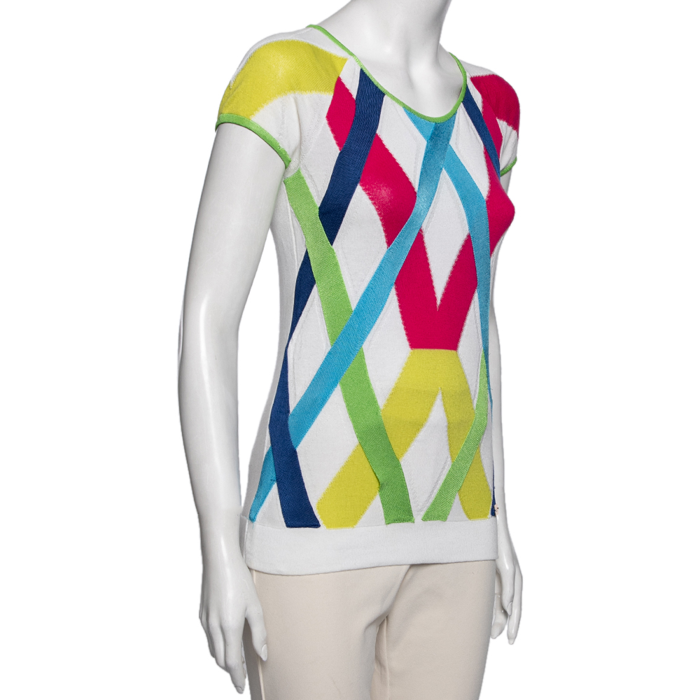 Versace Jeans Couture Multicolor Stripe Cap Sleeves Top M