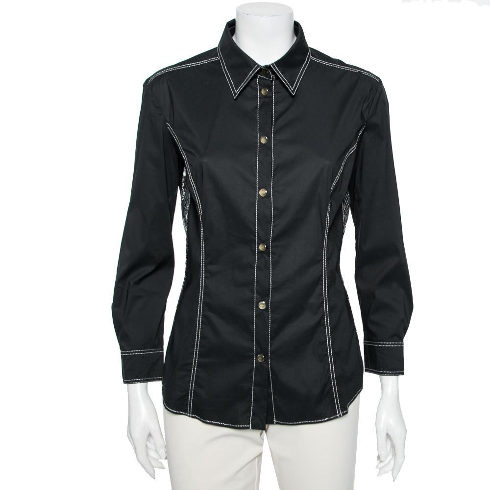 Versace Jeans Couture Black Cotton Sequin Embellished Shirt L