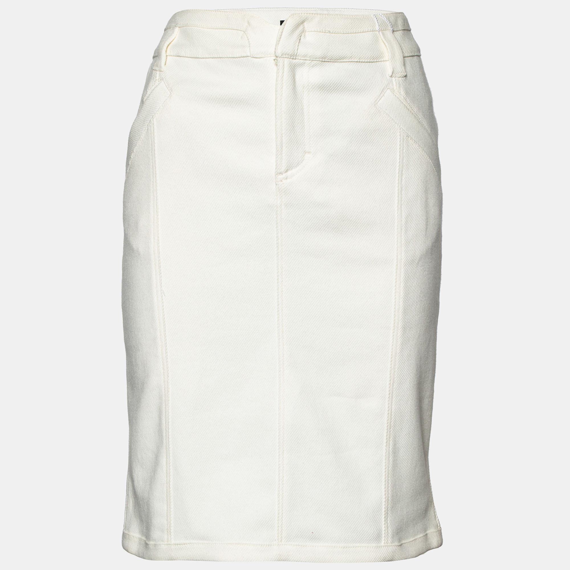 Versace Jeans Couture White Denim Knee Length Skirt M