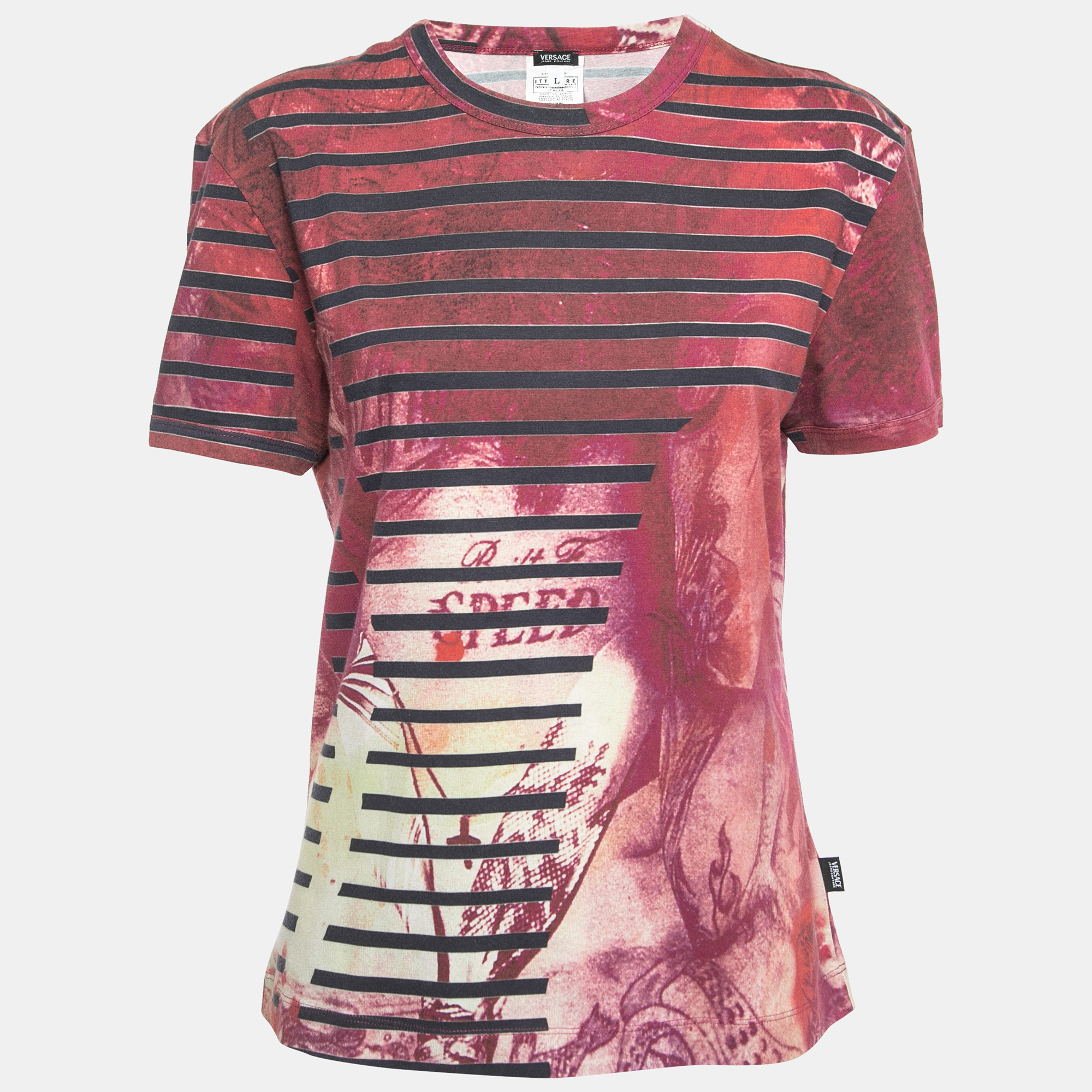 Versace Jeans Couture Pink All-Over Print Stretch Cotton Short Sleeve T-Shirt L