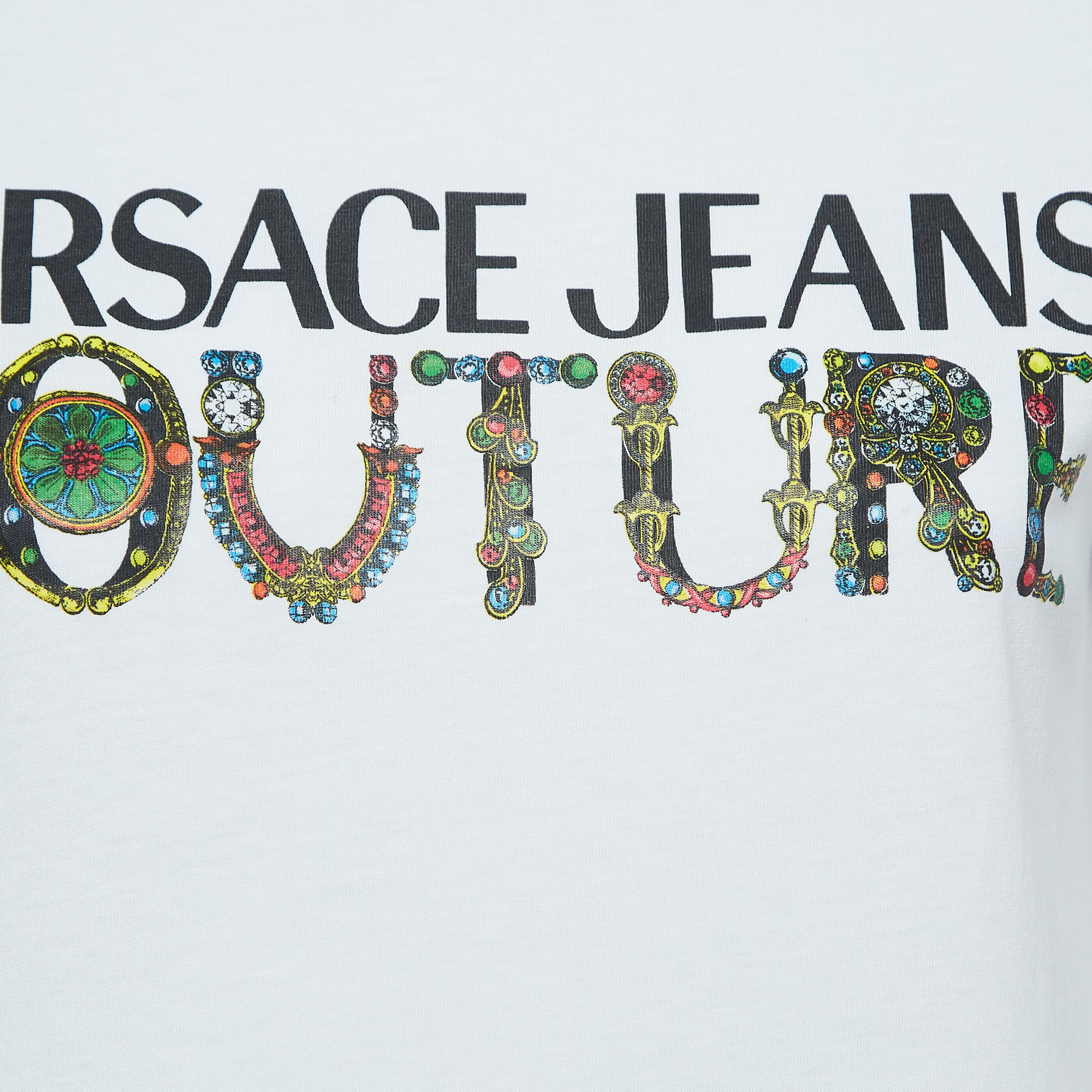 Versace Jeans Couture White Logo Print Cotton Short Sleeve T-Shirt M