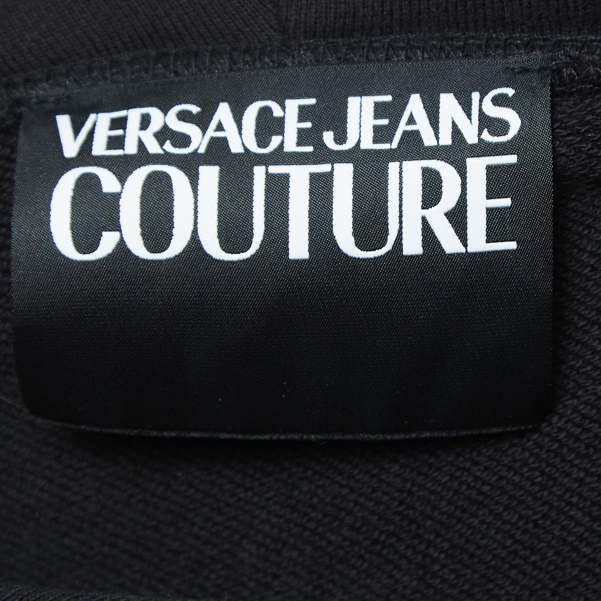 Versace Jeans Couture Black Logo Print Cotton Cold Shoulder Hooded Sweatshirt S