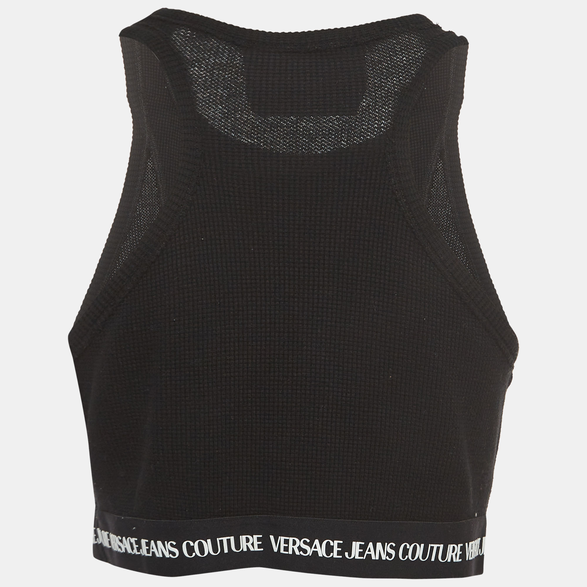 

Versace Jeans Couture Black Logo Trim Cotton Crop Top
