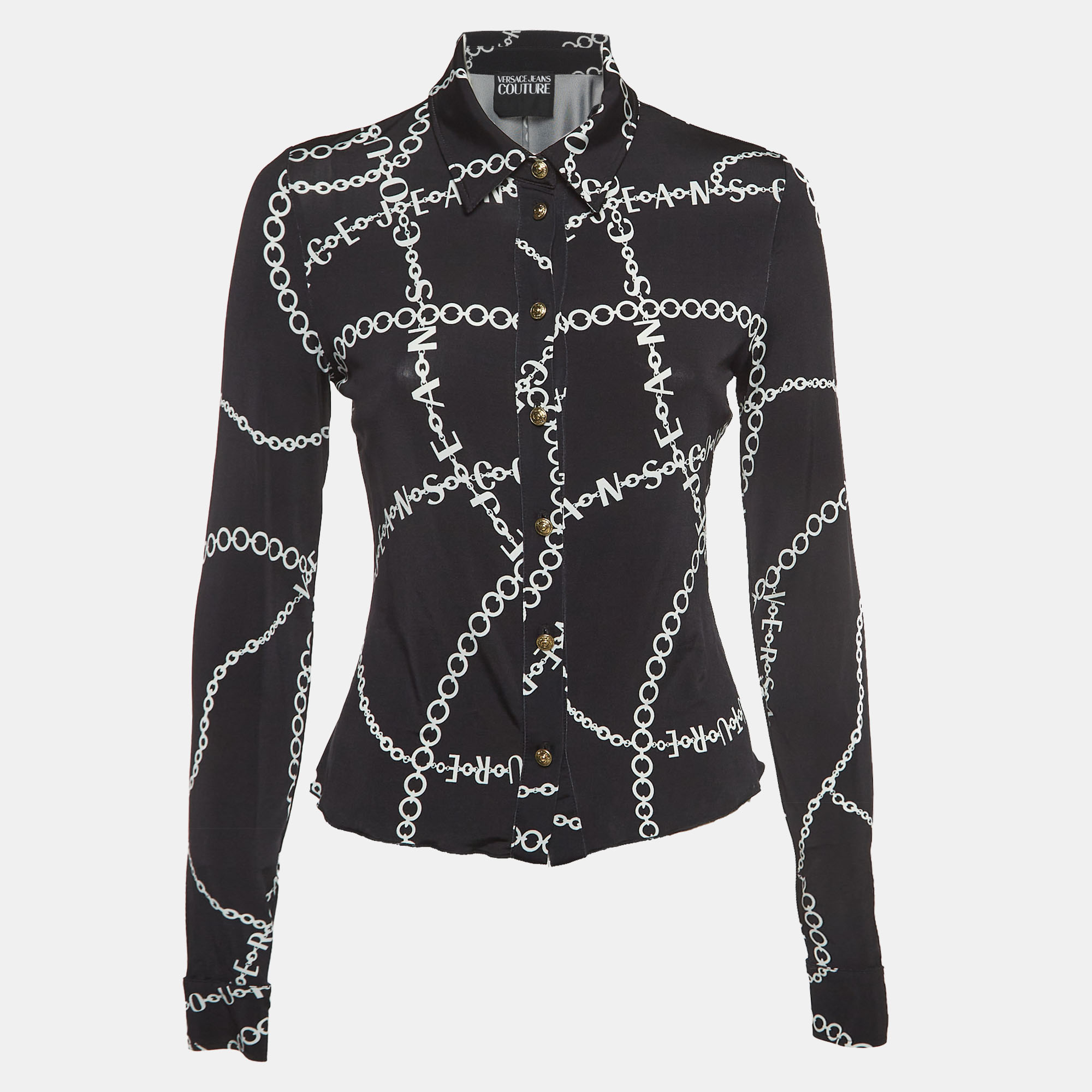 Versace Jeans Couture Black Chain Print Jersey Shirt S
