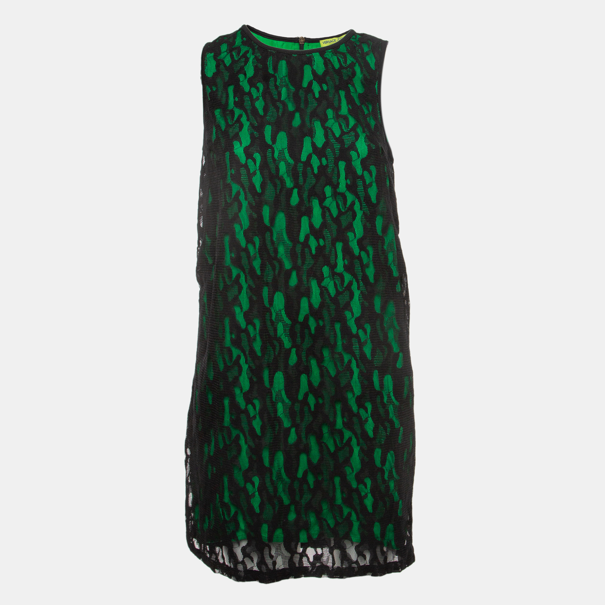 Versace jeans black/green lace overlay sleeveless short dress m