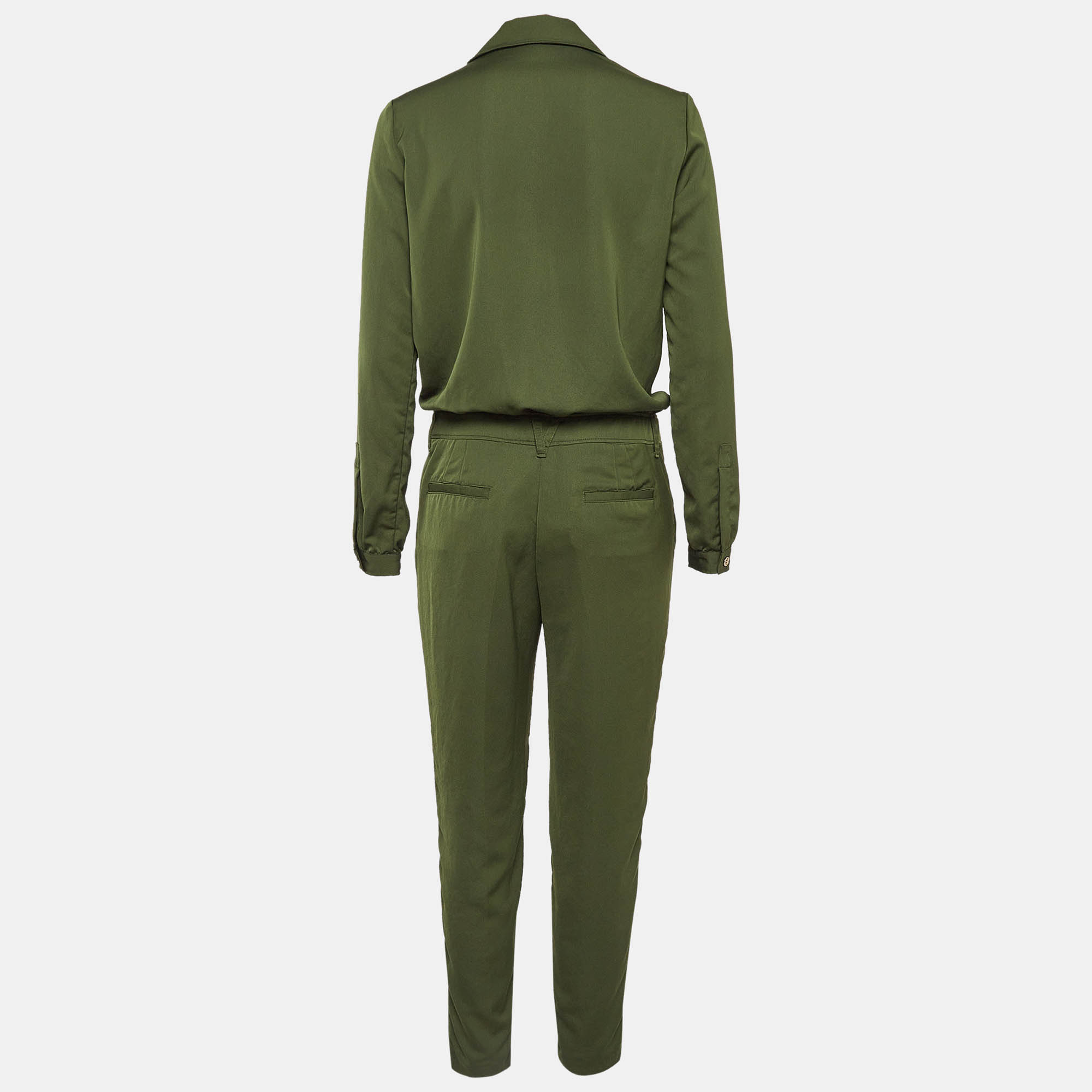 Versace Jeans Green Crepe Long Sleeve Jumpsuit S