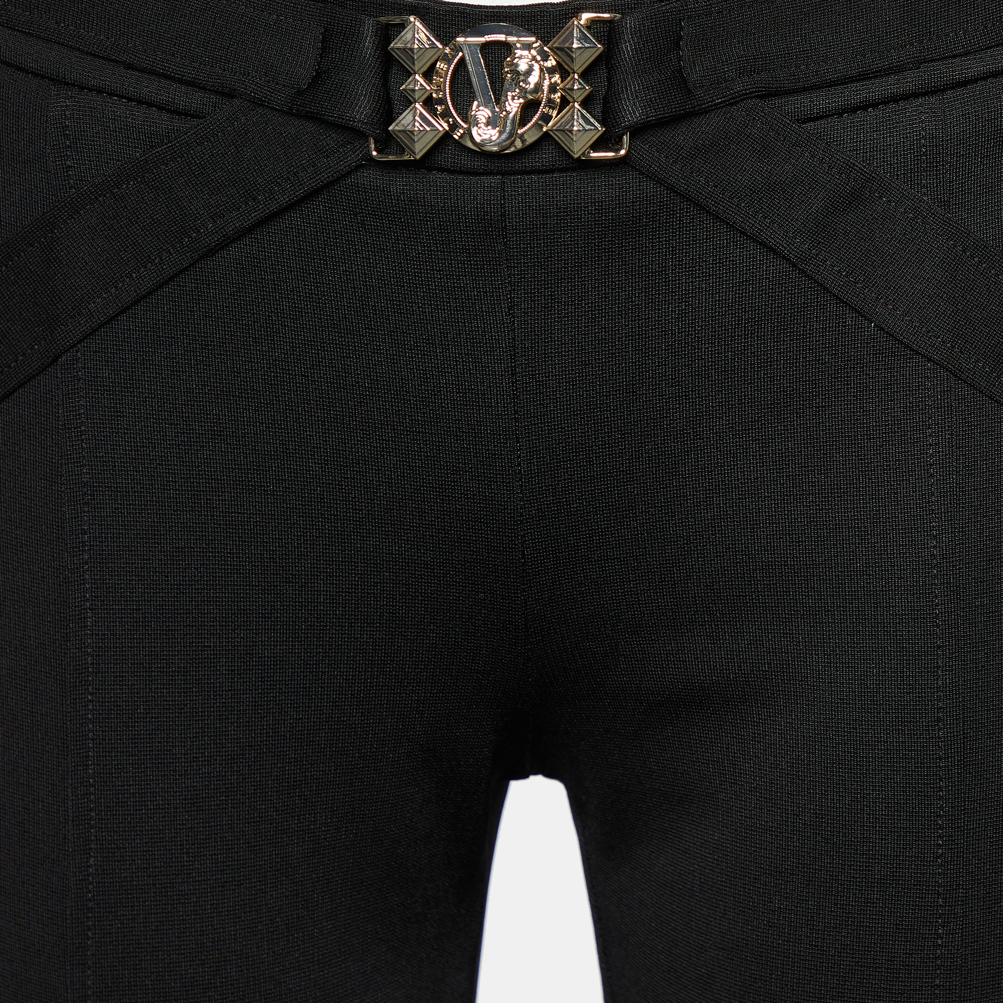 Versace Jeans Black Jersey Logo Buckle Detail Tapered Pants M
