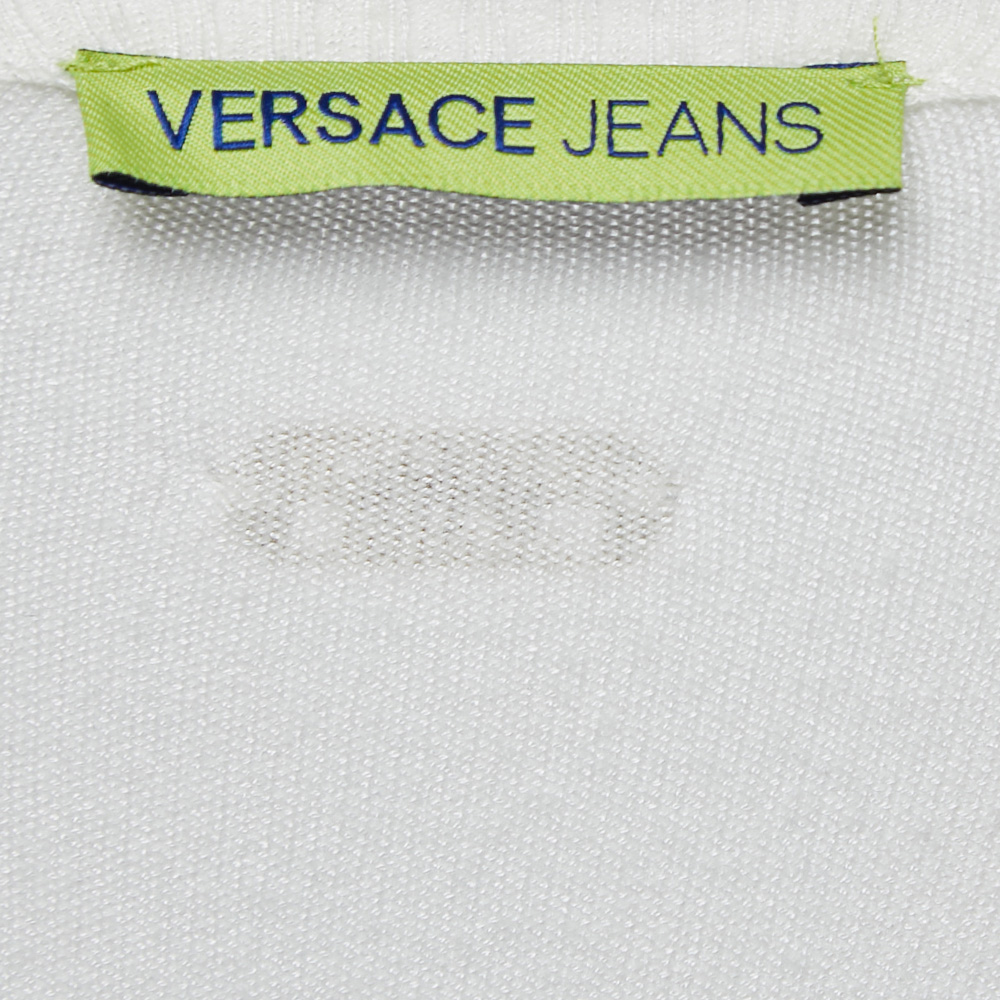 Versace Jeans White Knit Embellished Long Sleeve Bodycon Dress S