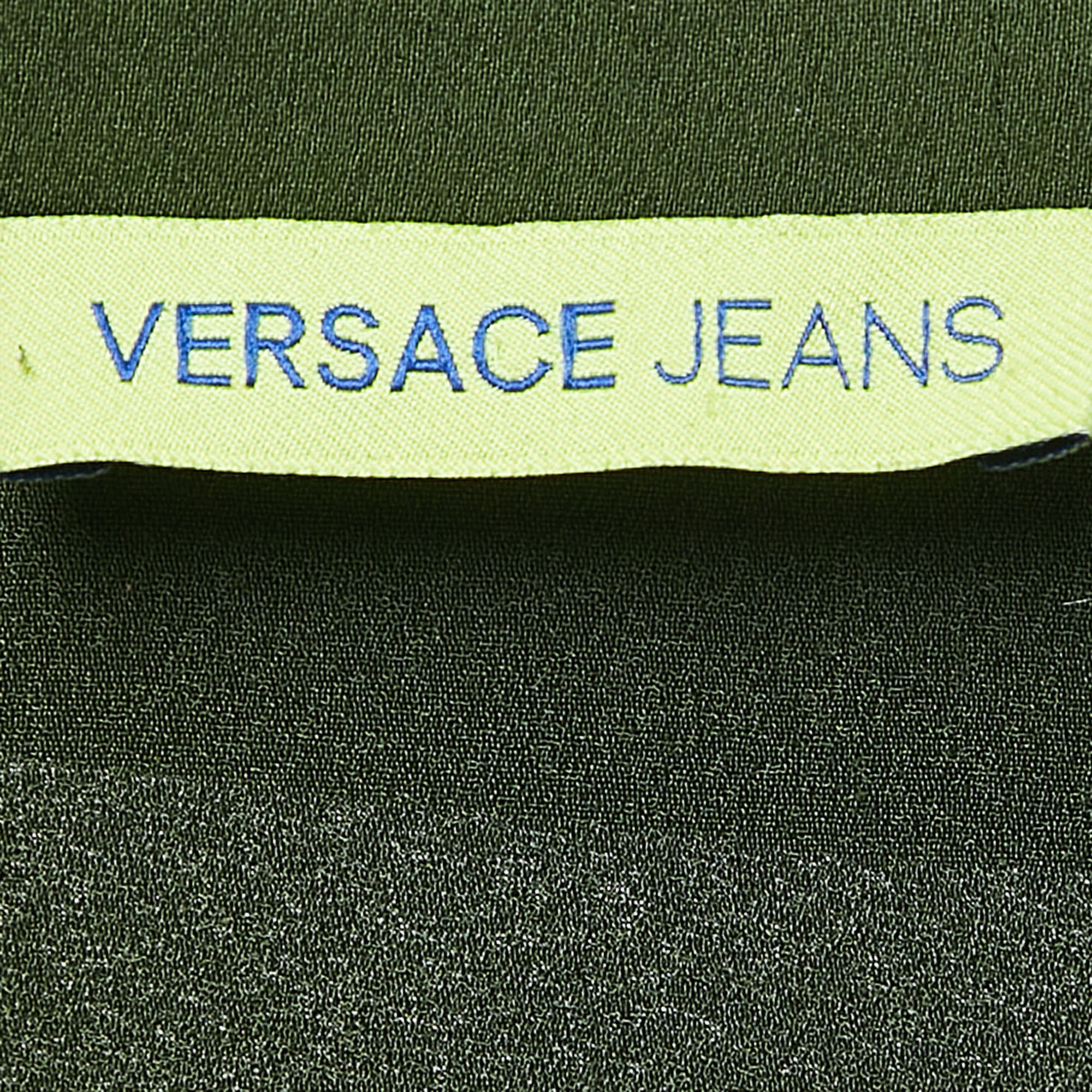 Versace Jeans Green Crepe Long Sleeve Jumpsuit S