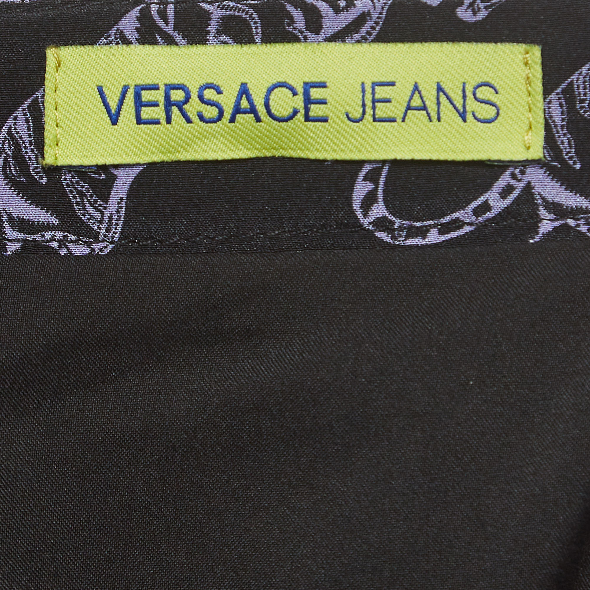 Versace Jeans Black Printed Silk Pleated Maxi Skirt M