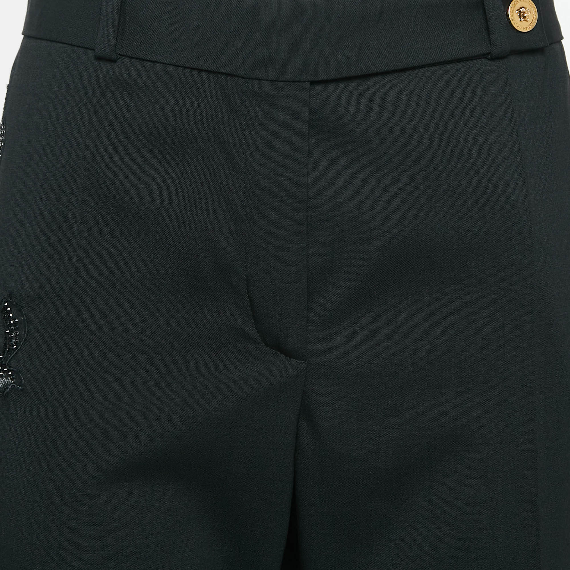 Versace Black Cut-Out Embellished Cotton Trousers M