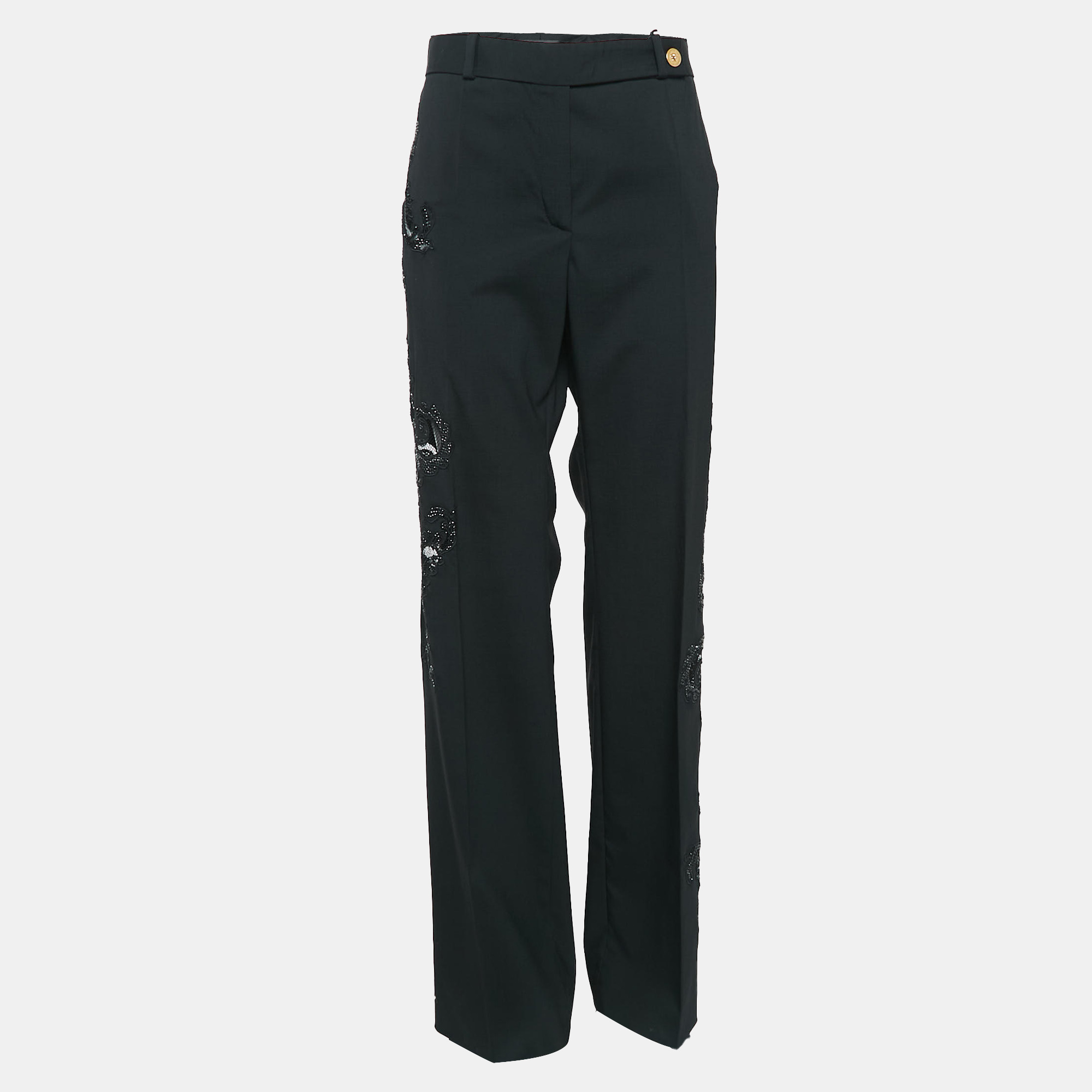 Versace Black Cut-Out Embellished Cotton Trousers M