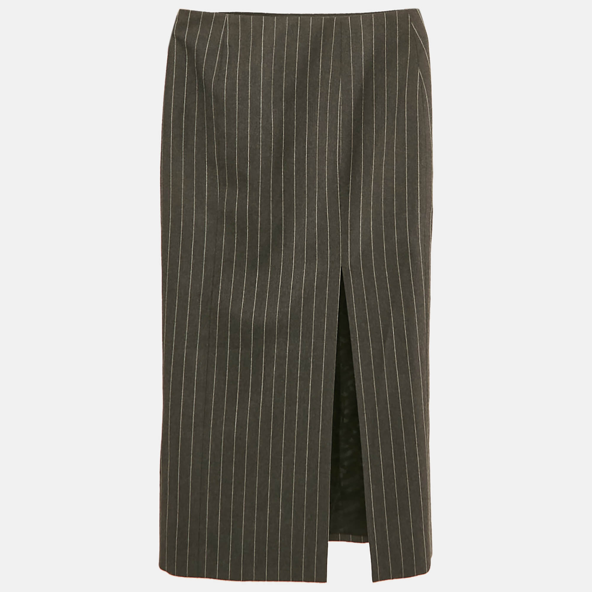 Versace Grey Pinstripe Wool Pencil Skirt S