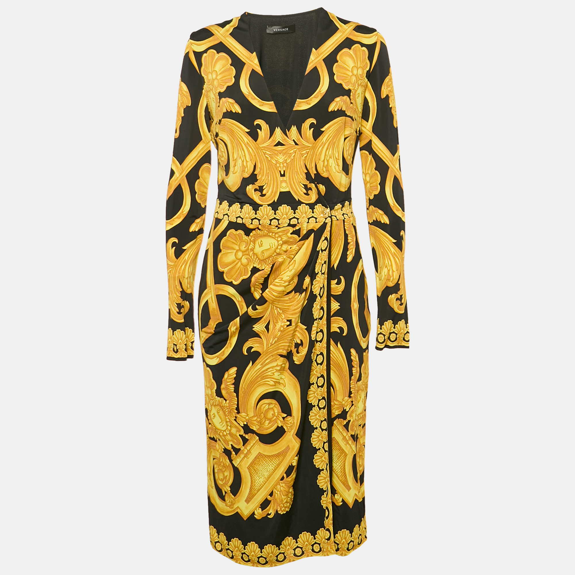 Versace Black Heritage Baroque Print Jersey Full Sleeve Midi Wrap Dress L
Versace Black Heritage Baroque Print Jersey Full Sleeve Midi Wrap Dress L