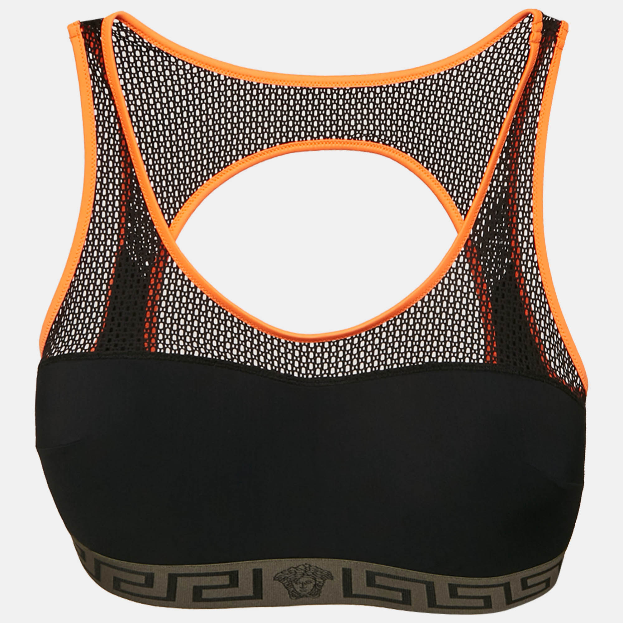 Versace Underwear Black/Orange Mesh Trim Sports Bra L