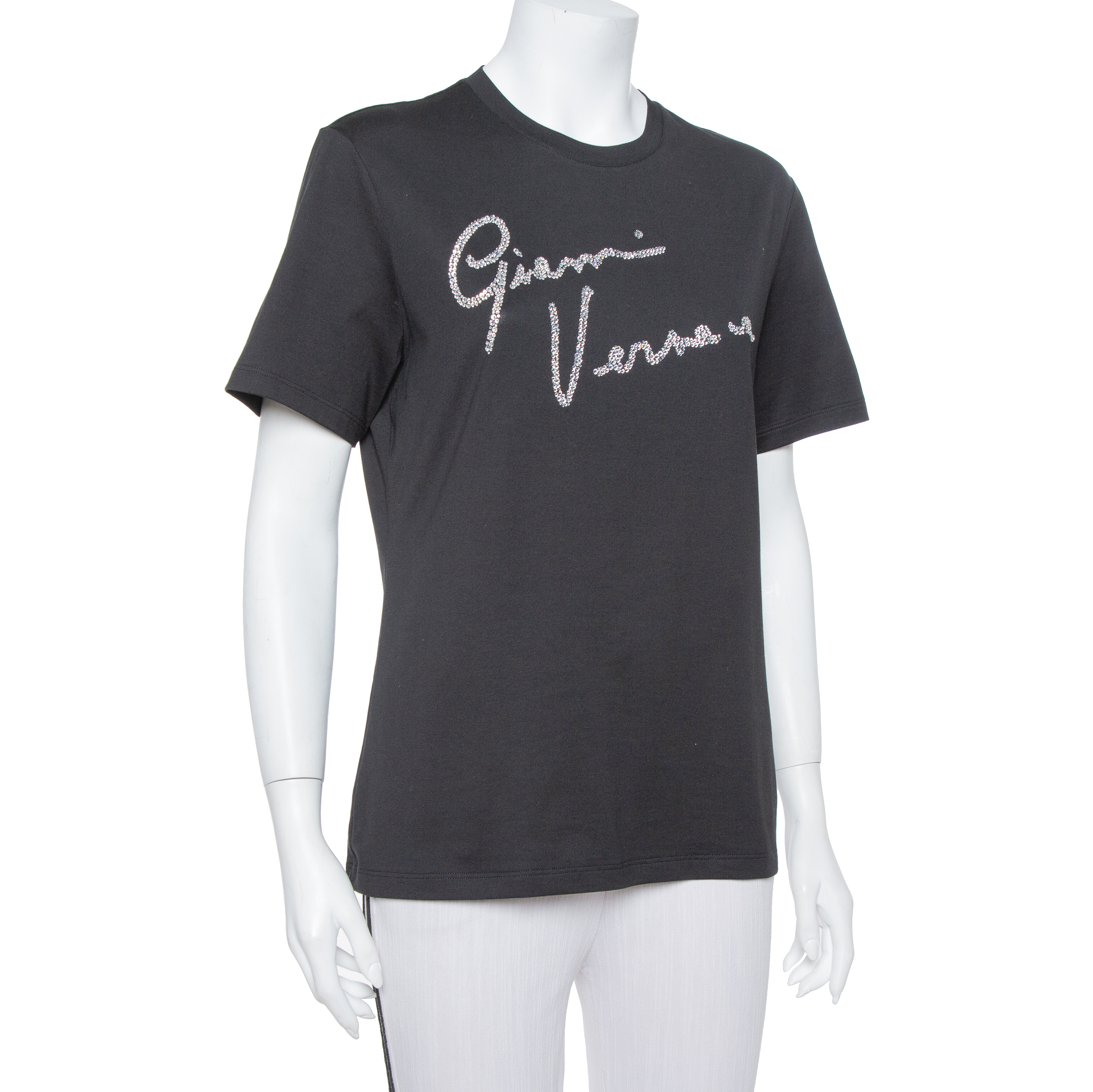 

Versace Black Crystal GV Signature Embellished Cotton Crewneck T-Shirt