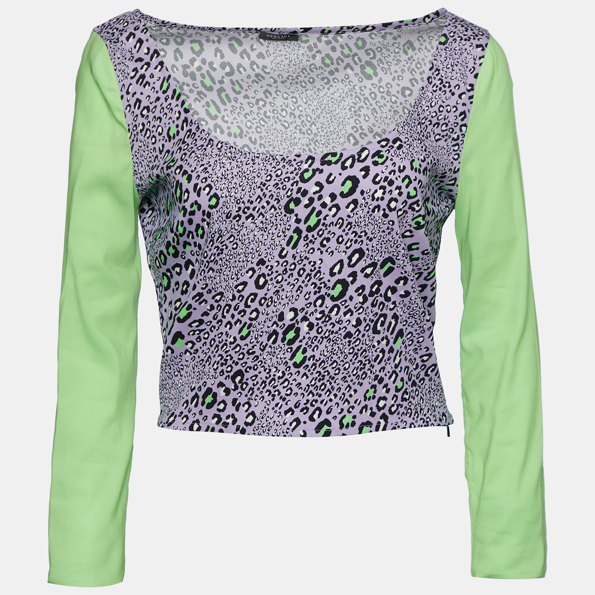 Versace Purple Leopard Print Knit Crop Top L