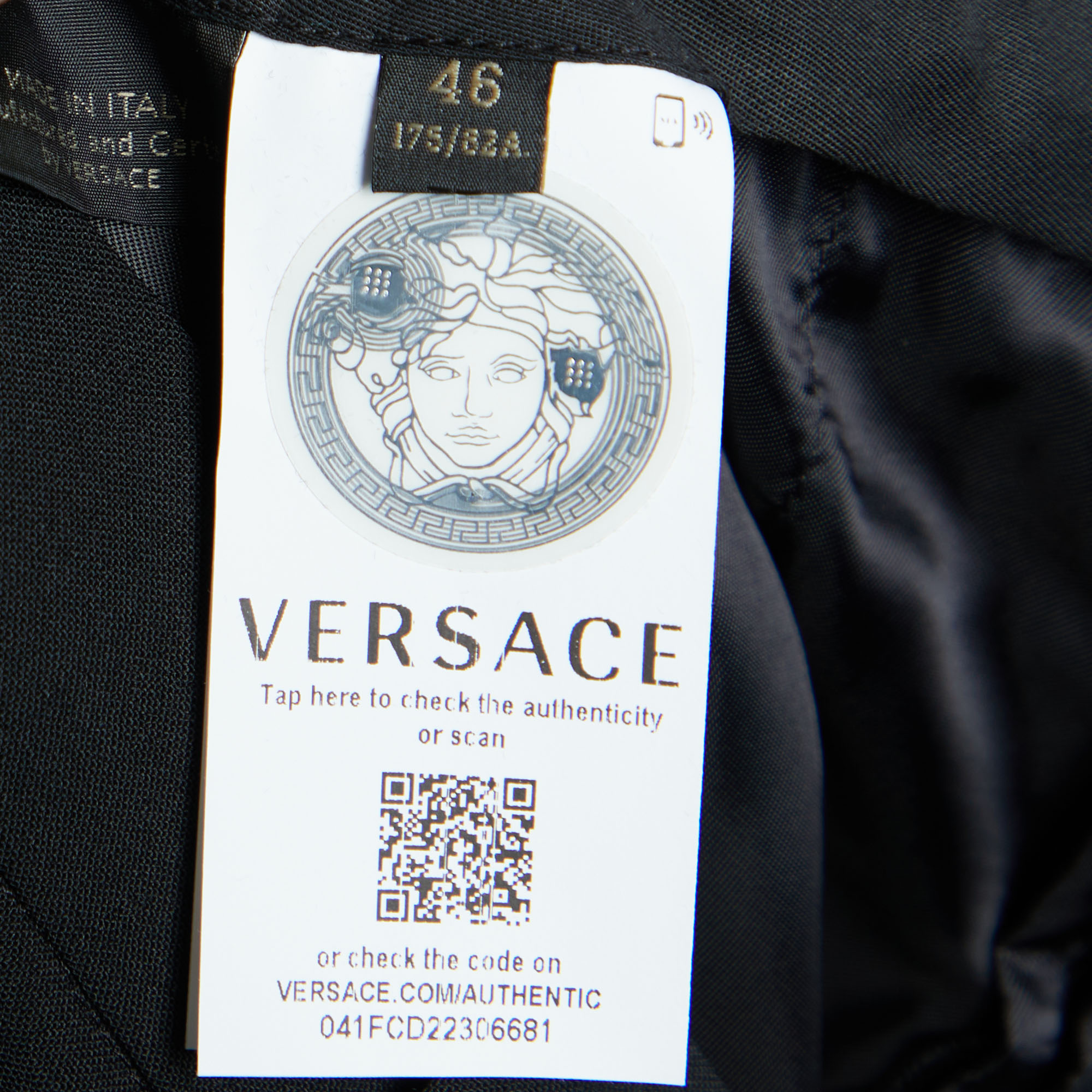 Versace Black Stretch Wool Tailored Trousers L