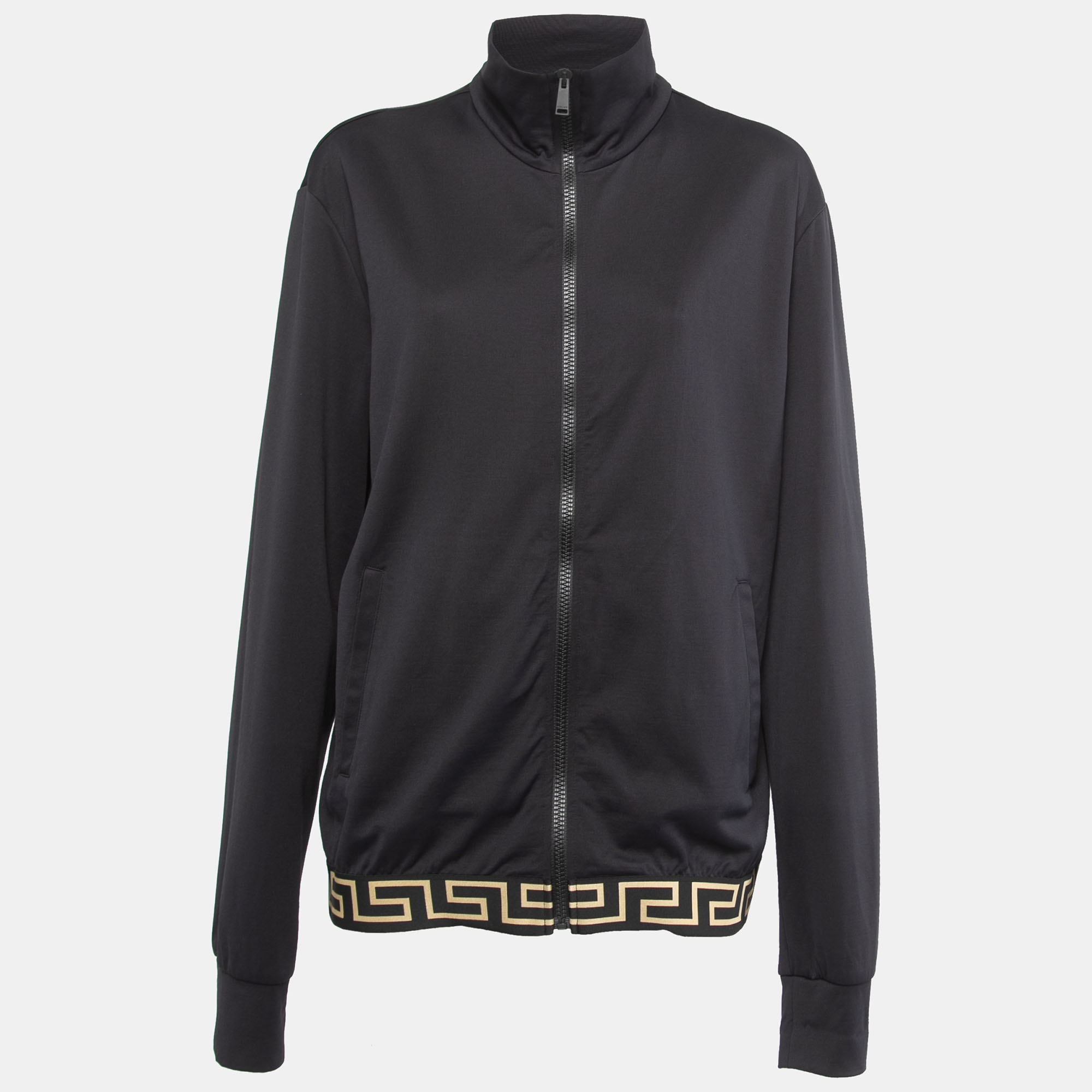 Versace Black Jersey Medussa Detail Zip Front Jacket XXL