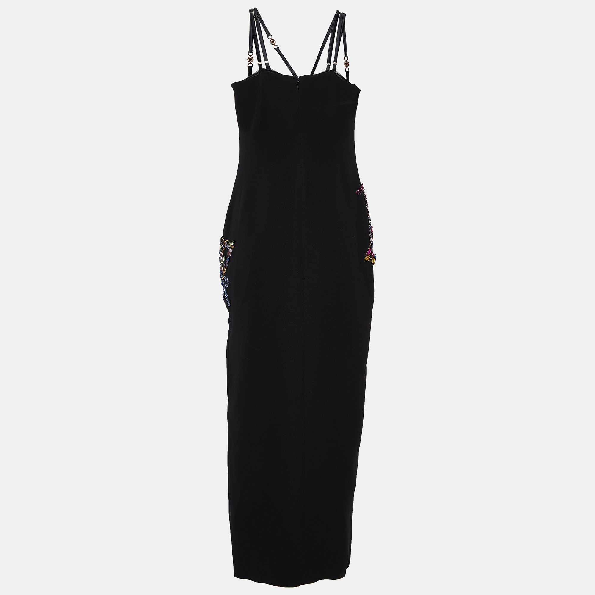 Versace Black Silk Crepe Crystal Embellished Strap Gown M