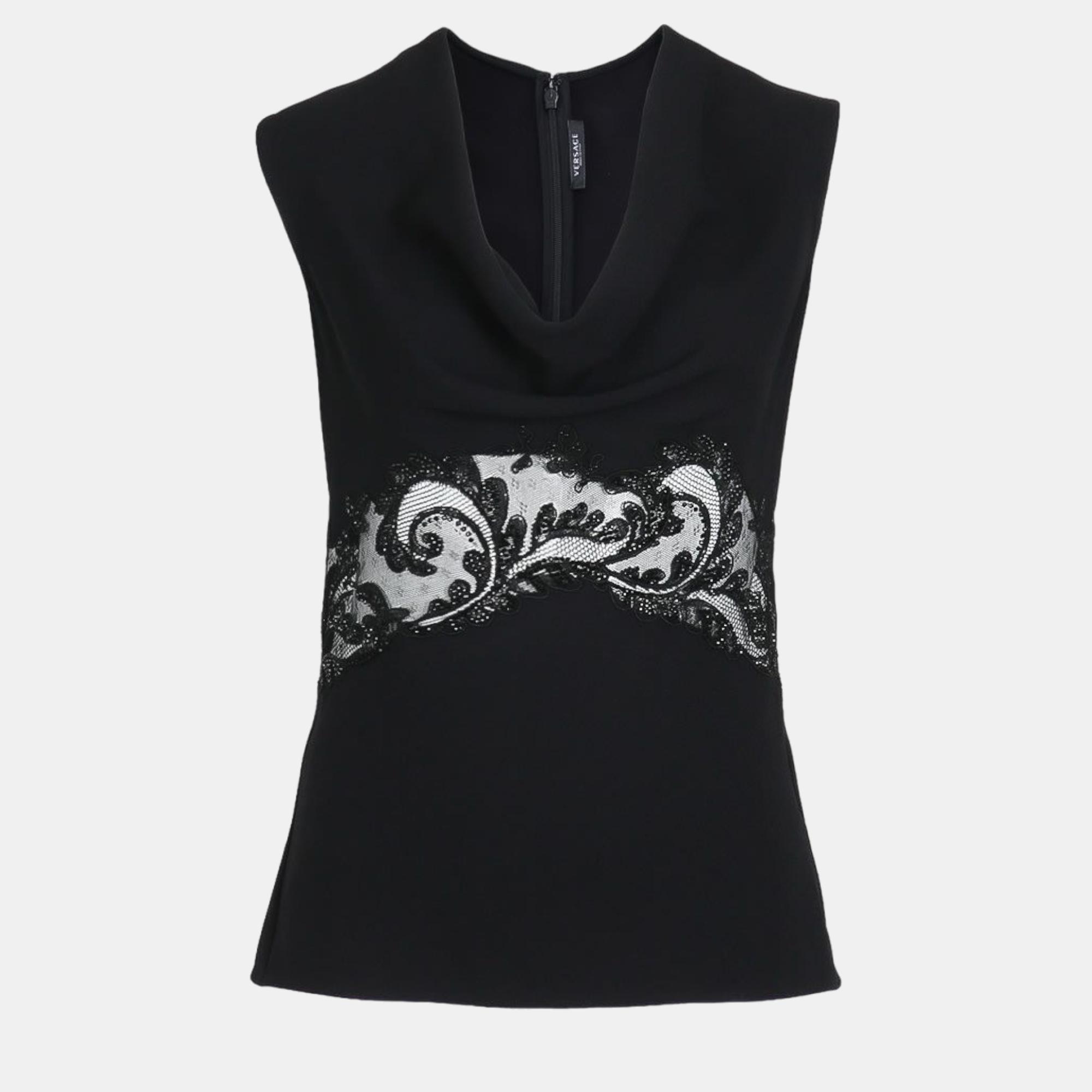 Versace black viscose sleeveless top s