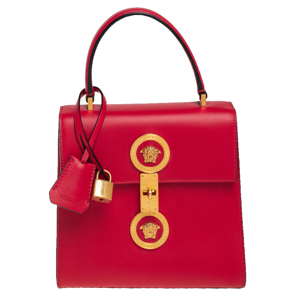 Versace Red Leather Icon Medusa Top Handle Bag