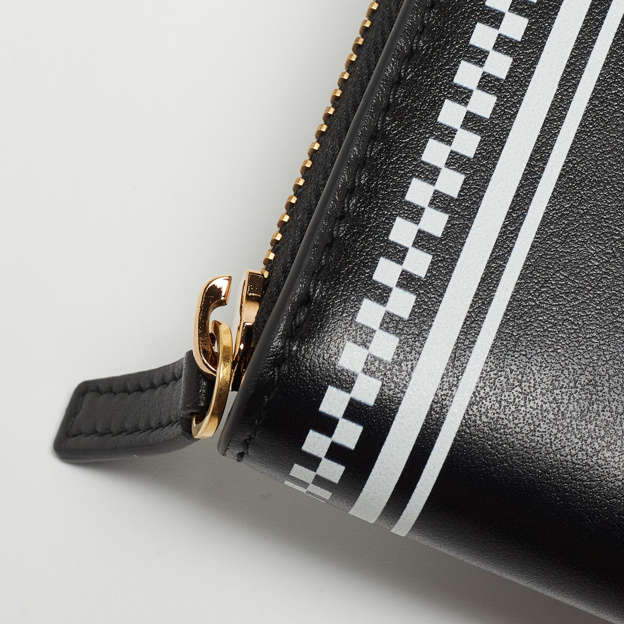 Versace Black Leather Logo Zip Around Continental Wallet