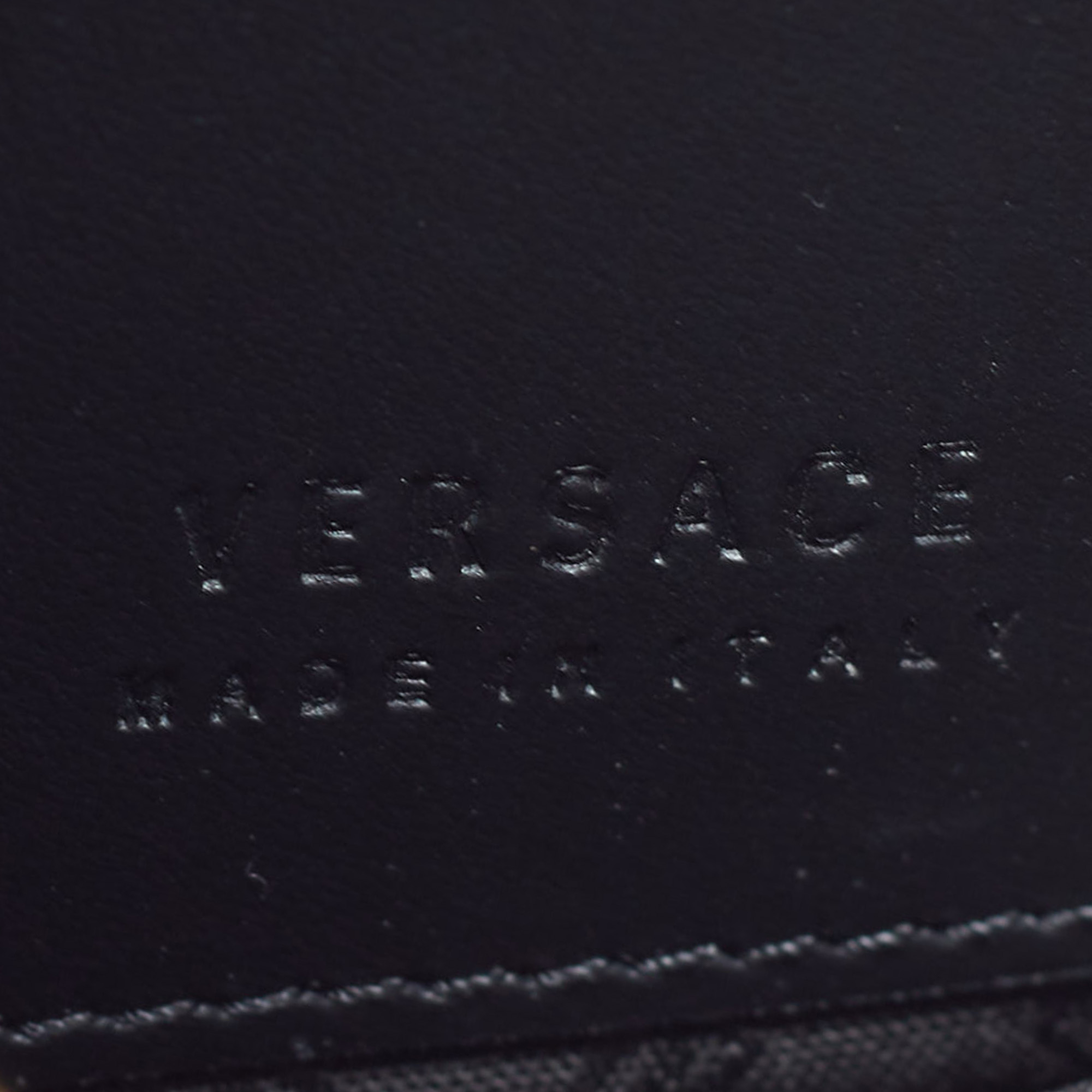 Versace Black Leather Number Plate Wristlet Pouch