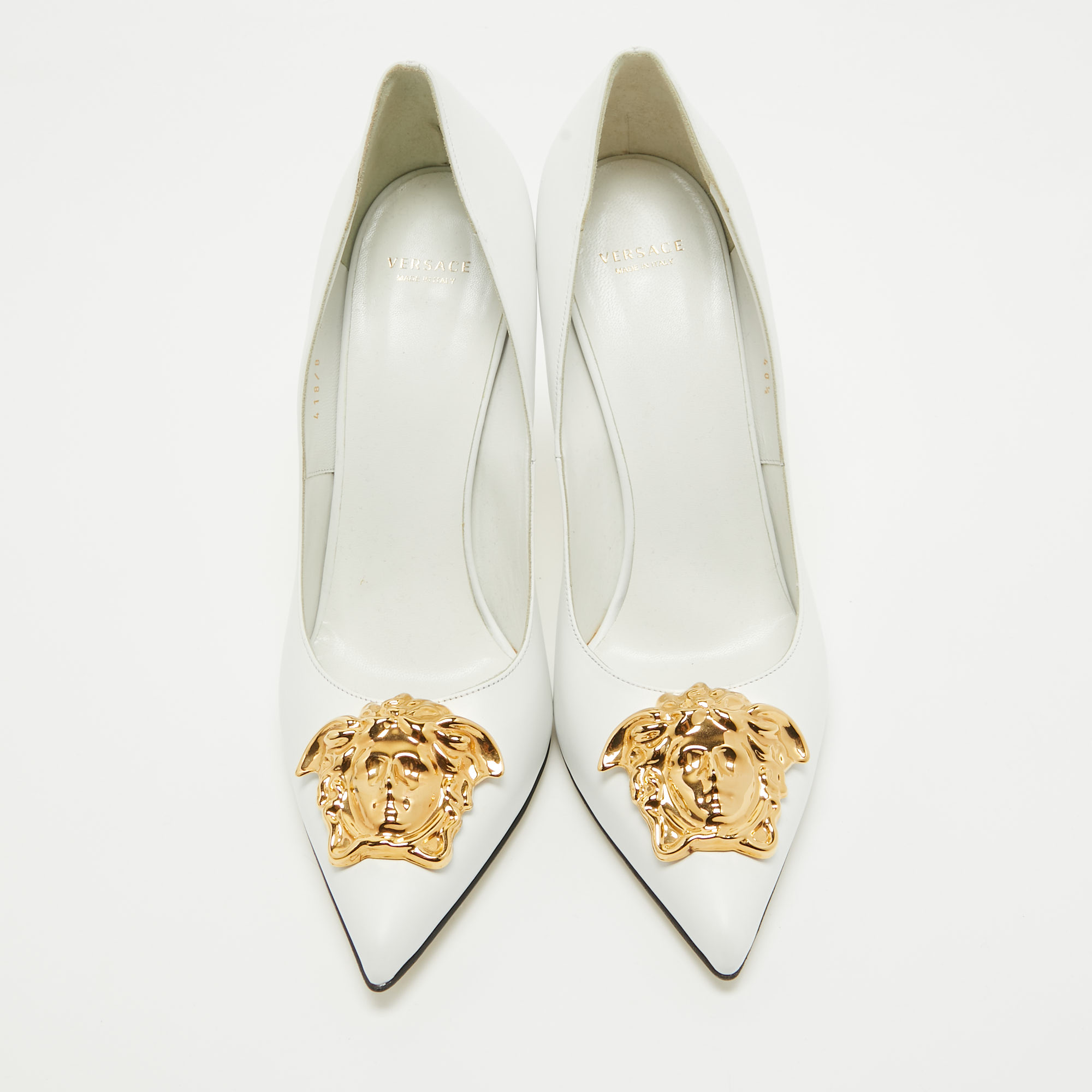 Versace White Leather Medusa Pointed Toe Pumps Size 40.5