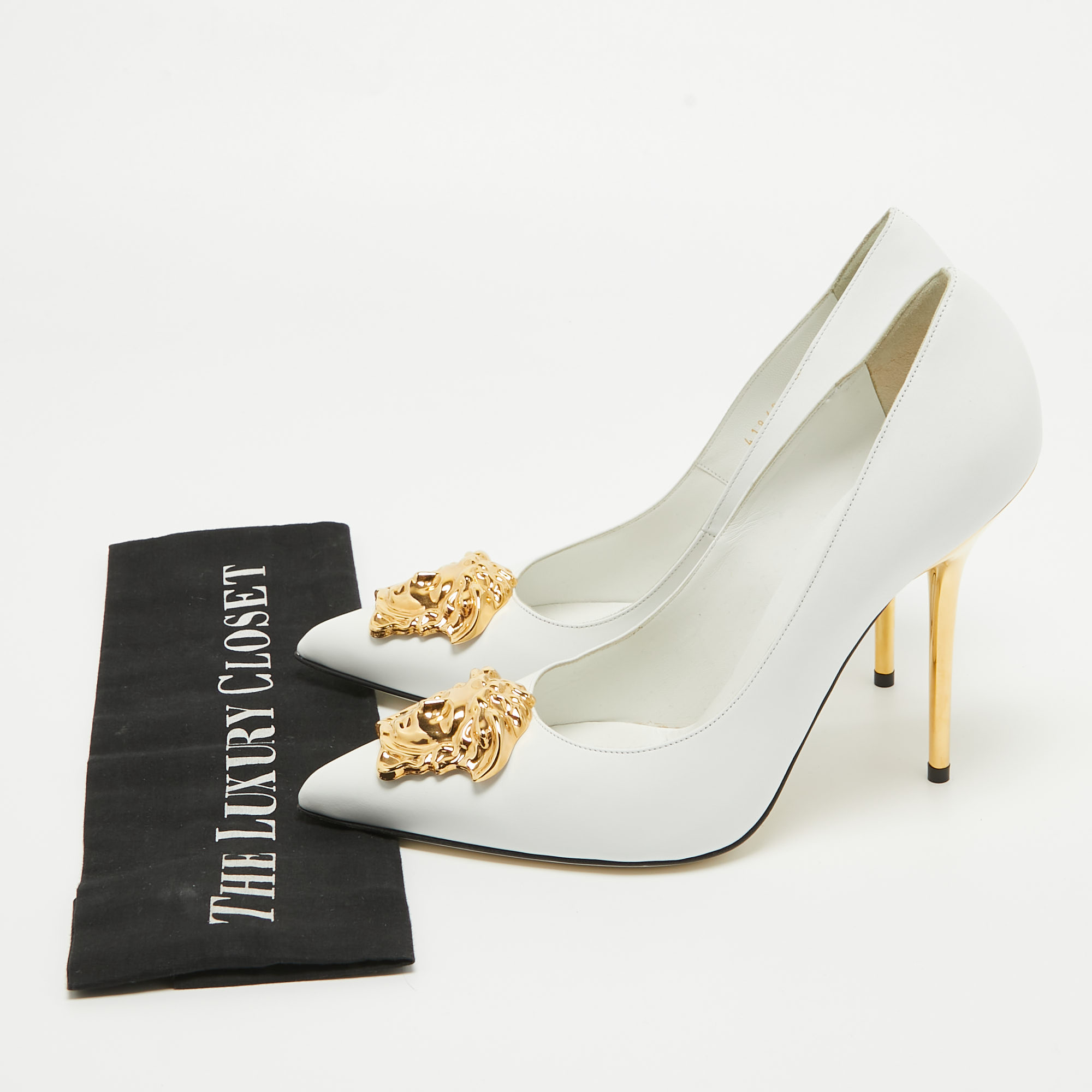 Versace White Leather Medusa Pointed Toe Pumps Size 40.5