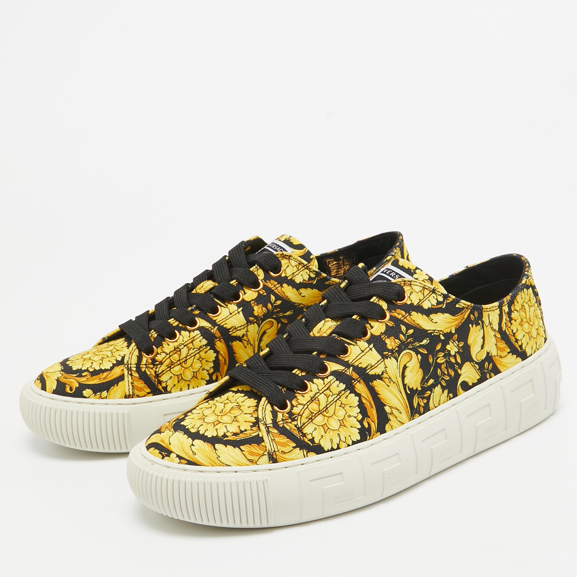 Versace Yellow/Black Canvas Baroccoo Lace Up Sneakers Size 40