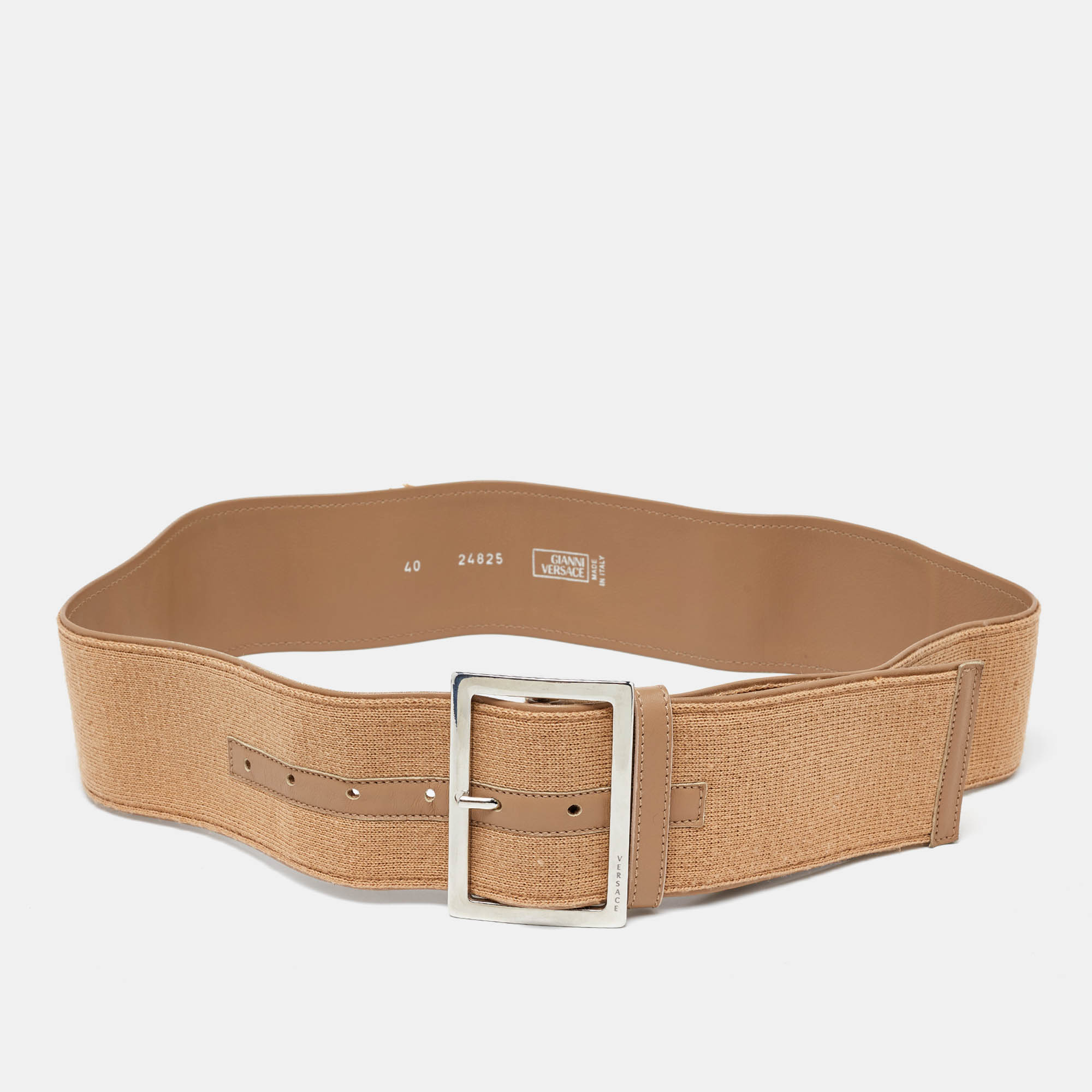 Versace beige fabric and leather wide buckle 110cm