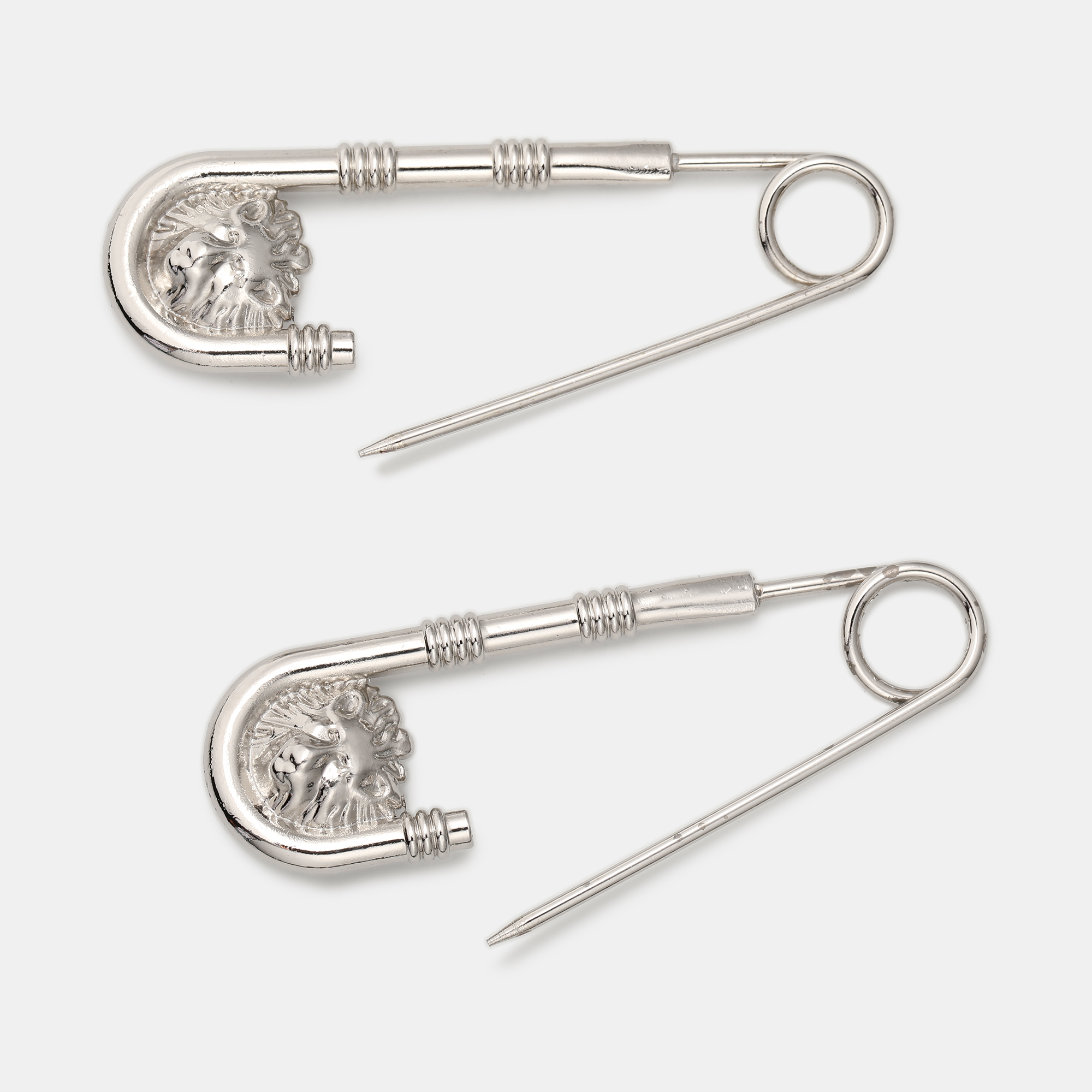 Versace Silver Tone Safety Pin Brooch Set Of Two