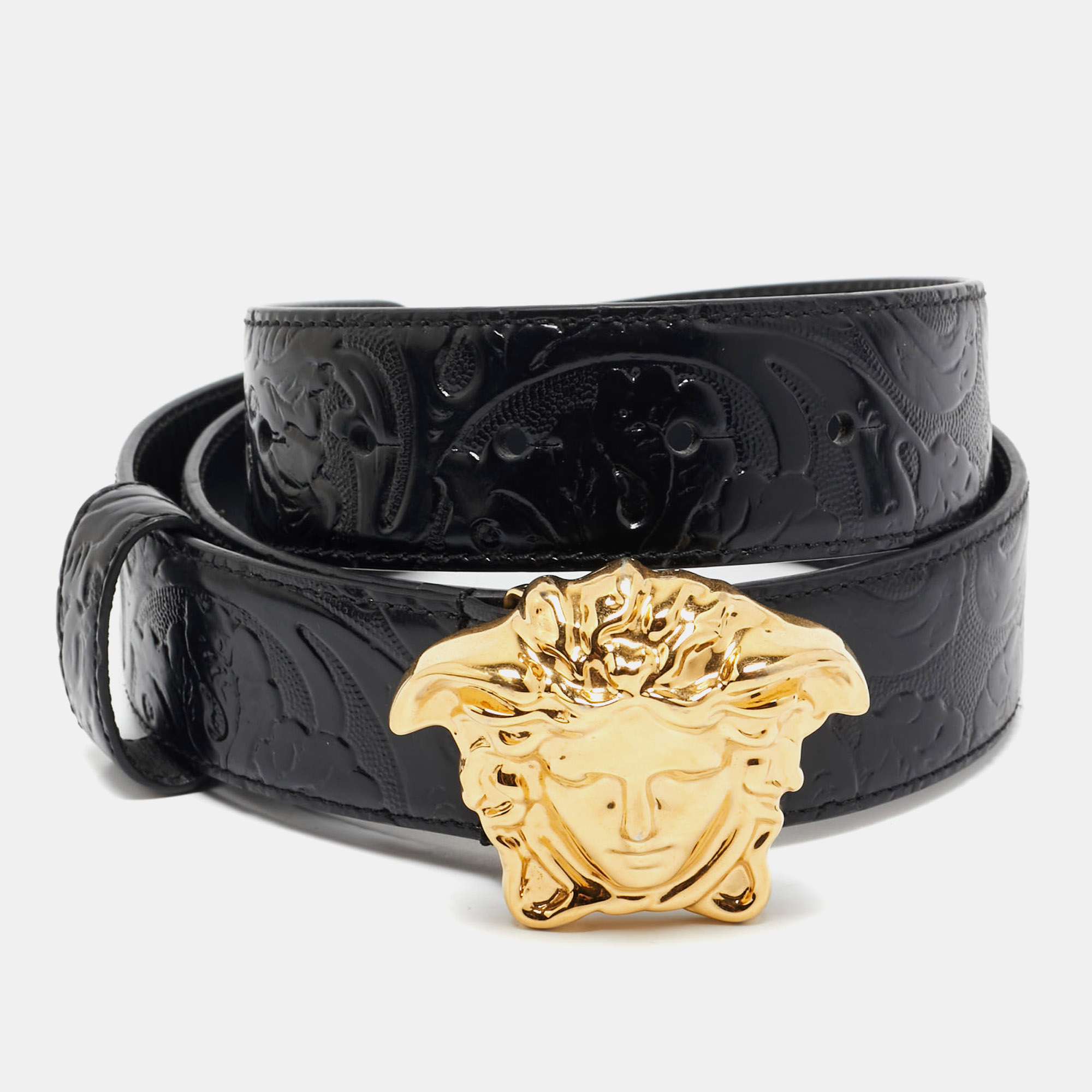Versace Black Barocco Embossed Leather Medusa Buckle Belt 90CM
Versace Black Barocco Embossed Leather Medusa Buckle Belt 90CM