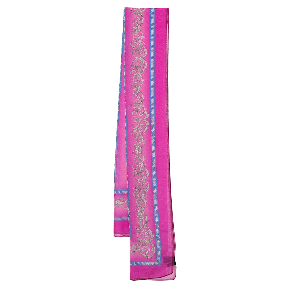 Versace Pink Baroque Print Silk Chiffon Stole