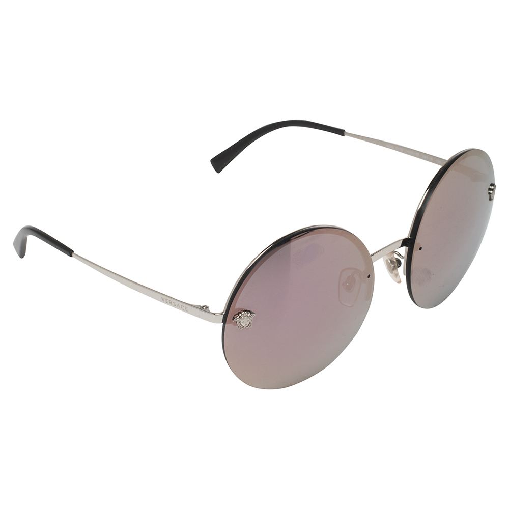 Versace Silver/Purple Meatal MOD 2176 Medusa Rimless Round Sunglasses
