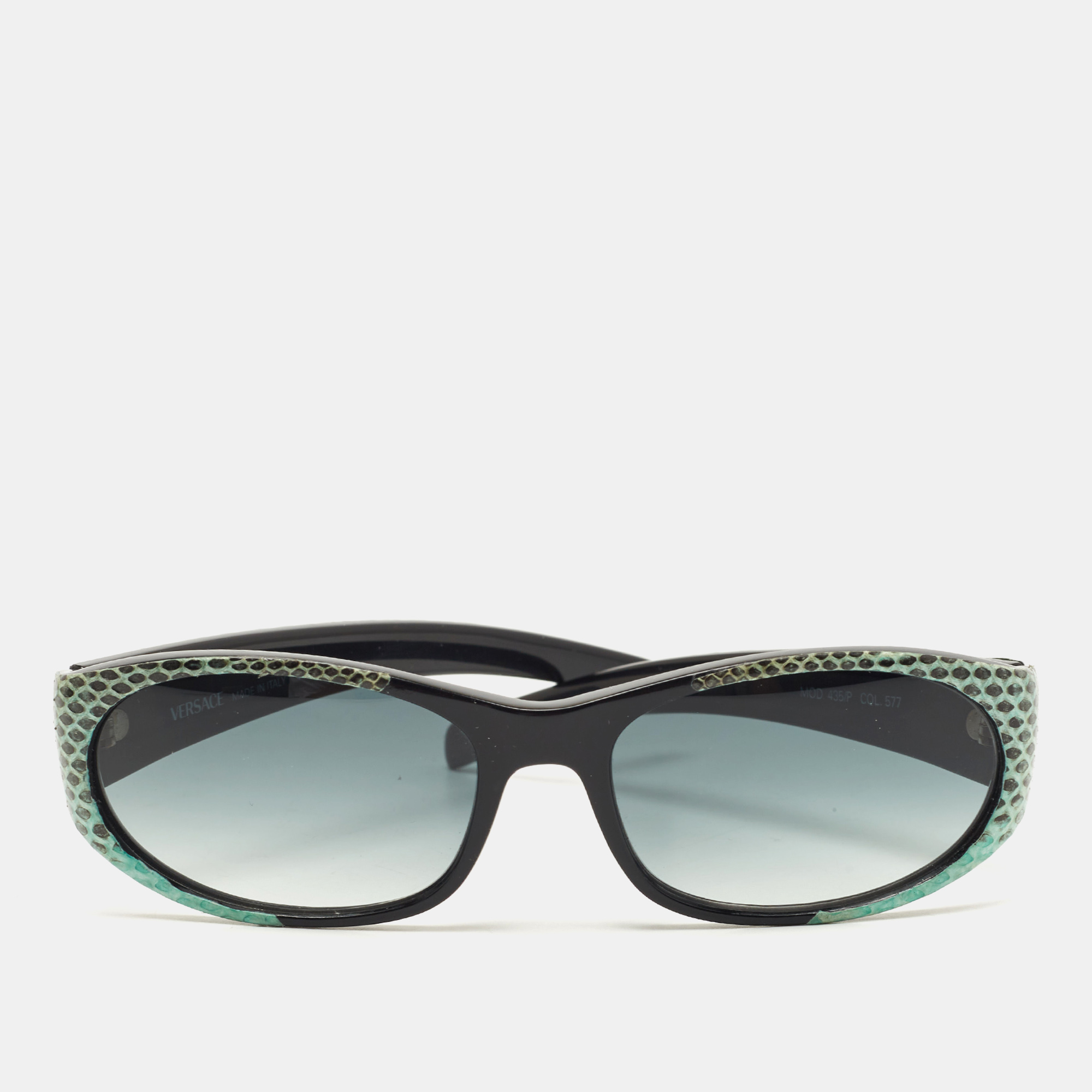 Versace Black/Green Watersnake Leather Rectangular Gradient Sunglasses
