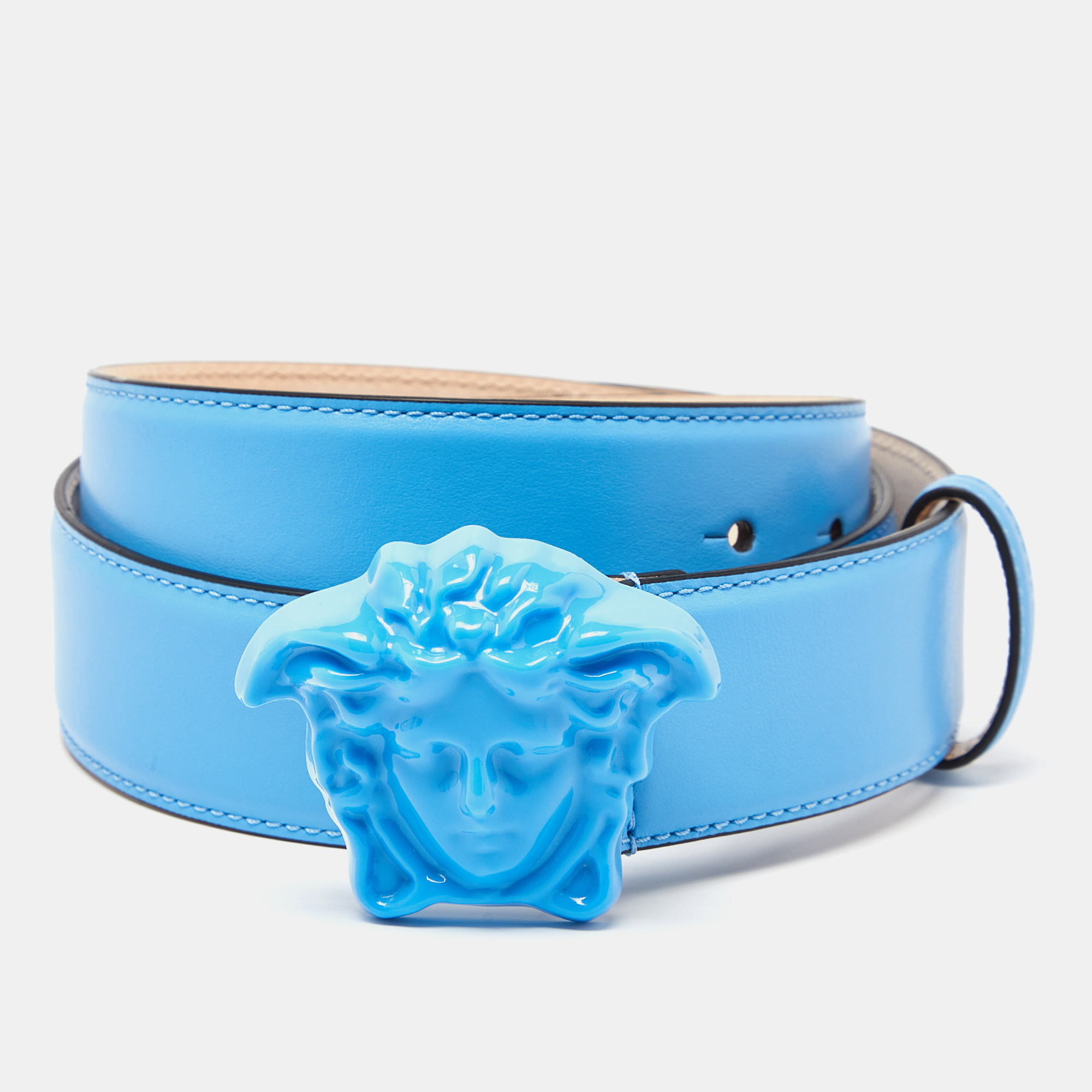 Versace Blue Leather Medusa Buckle Belt 95 CM