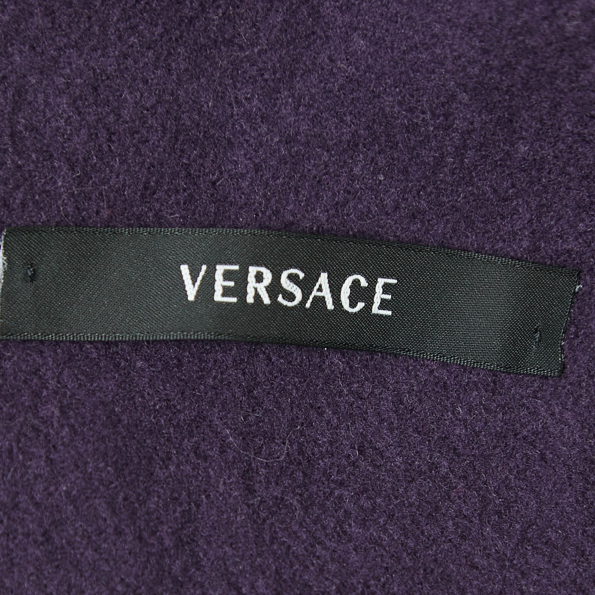 Versace Purple Wool Logo Detail Fringed Stole