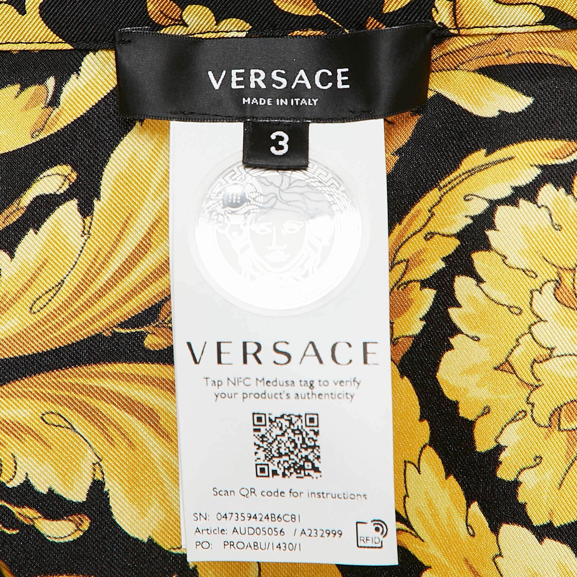 Versace Yellow/Black Barocco Print Silk Pajama Set L