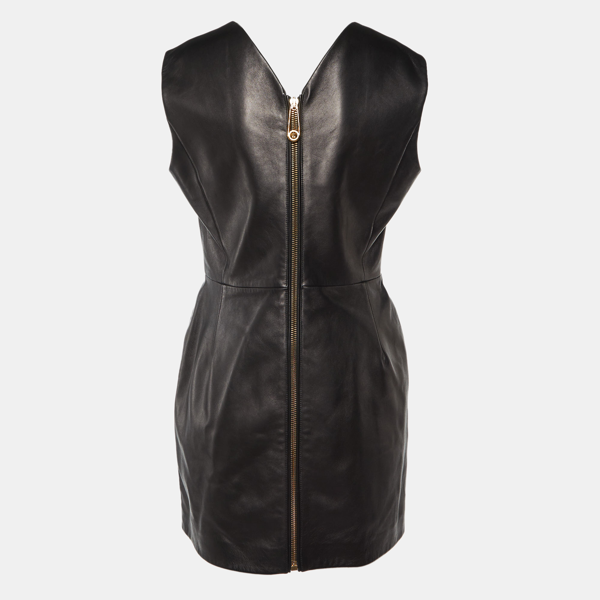 Versace Brown Leather Sleeveless Mini Dress L