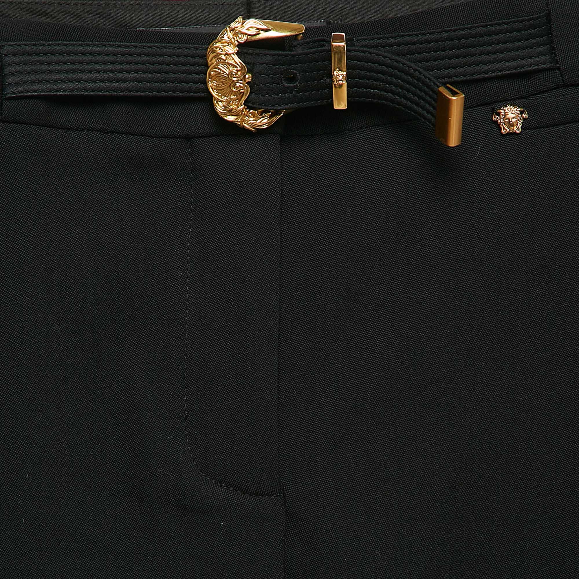 Versace Black Wool Buckle Detail Trousers S