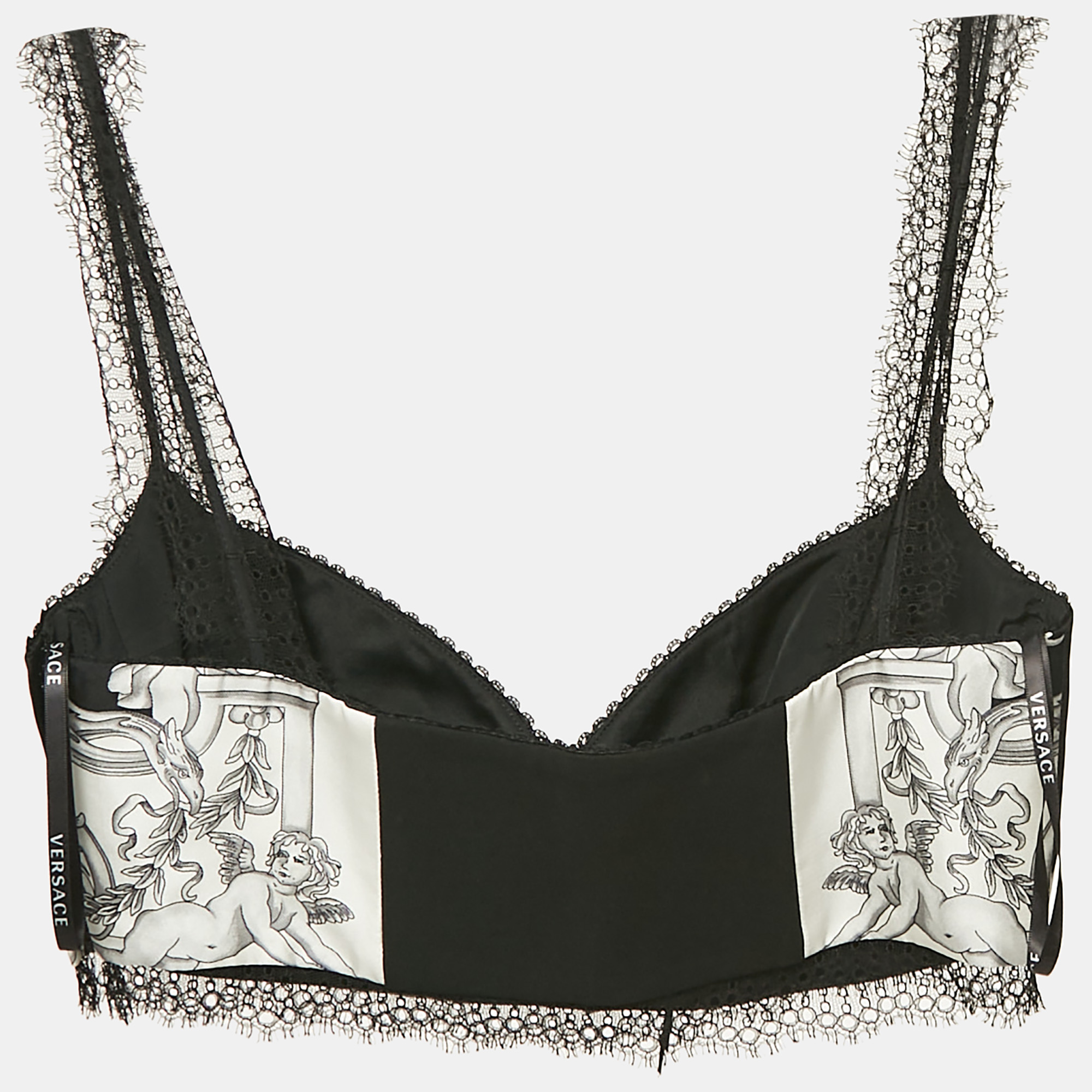 Versace Black/White Baroque Print Silk Bralette Top M