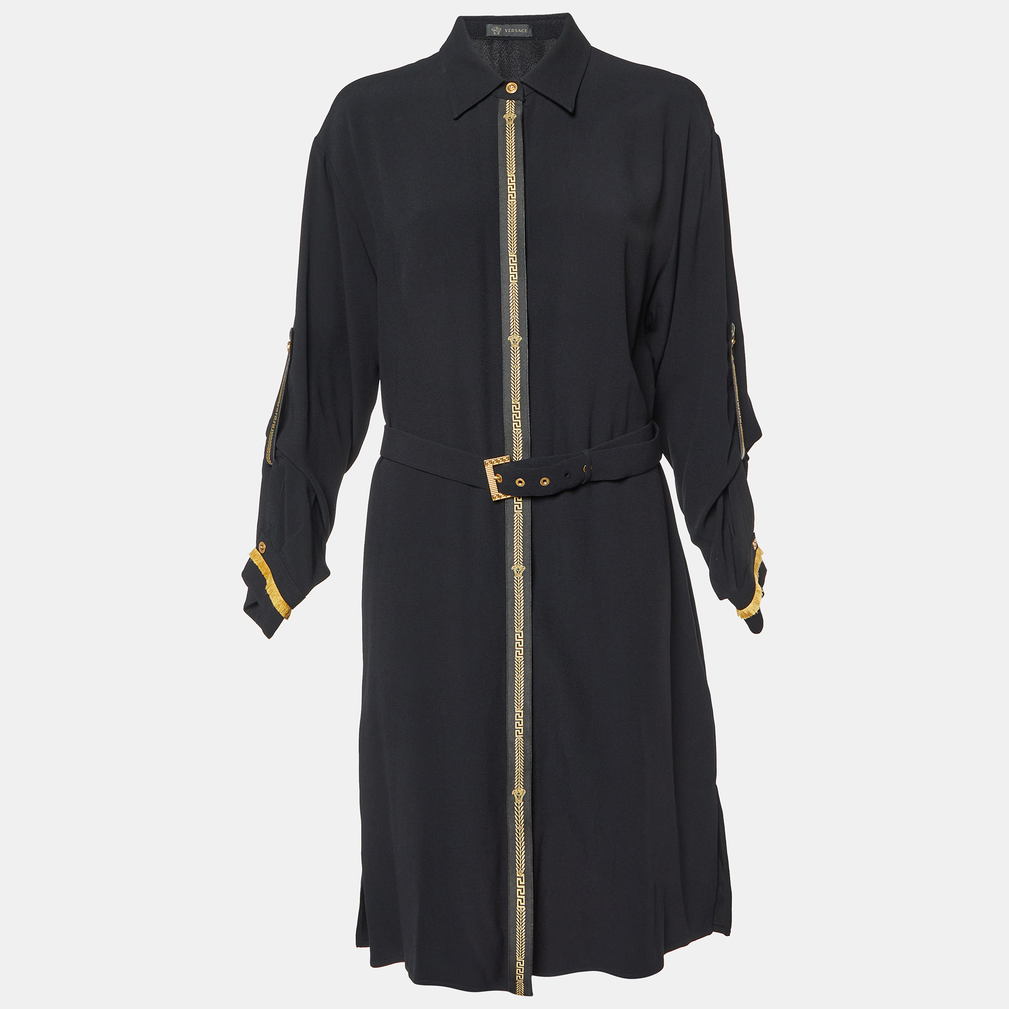 Versace Black Crepe Belted Shirt Dress L