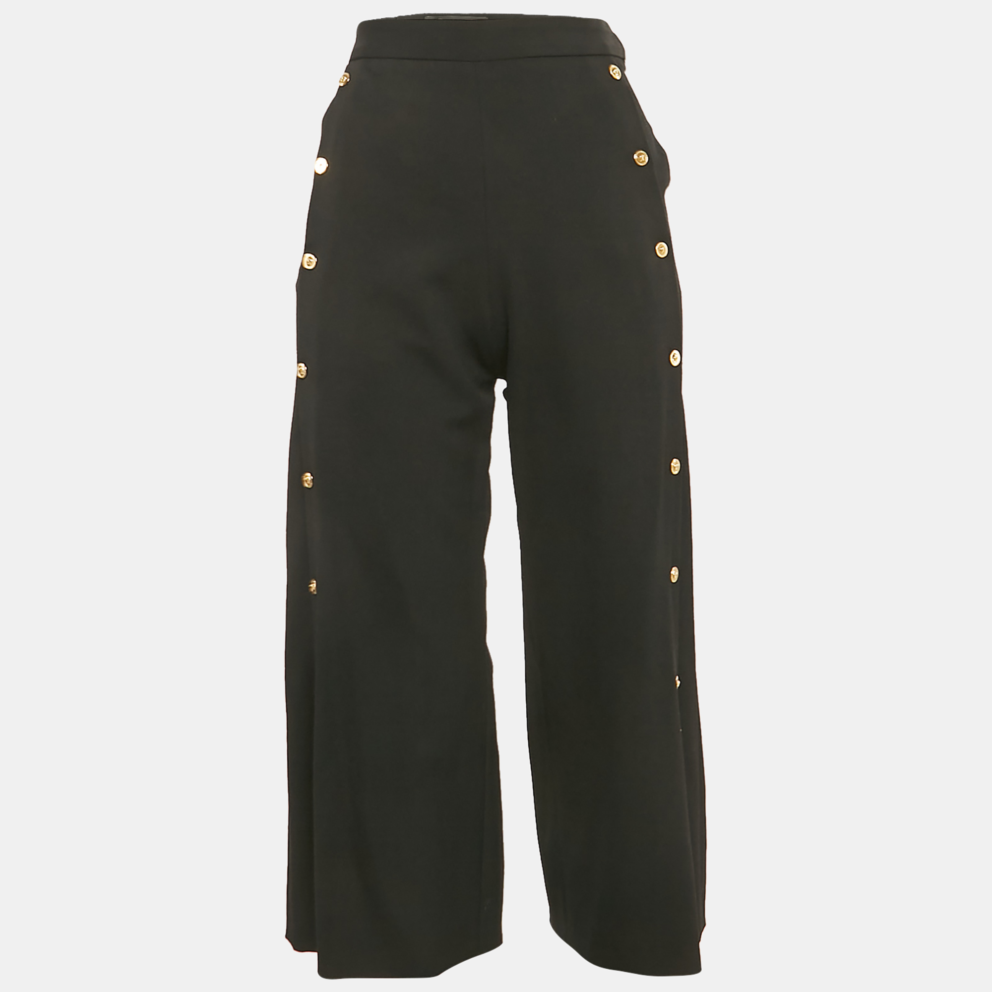 Versace Black Virgin Wool Button Detail Capri Pants S