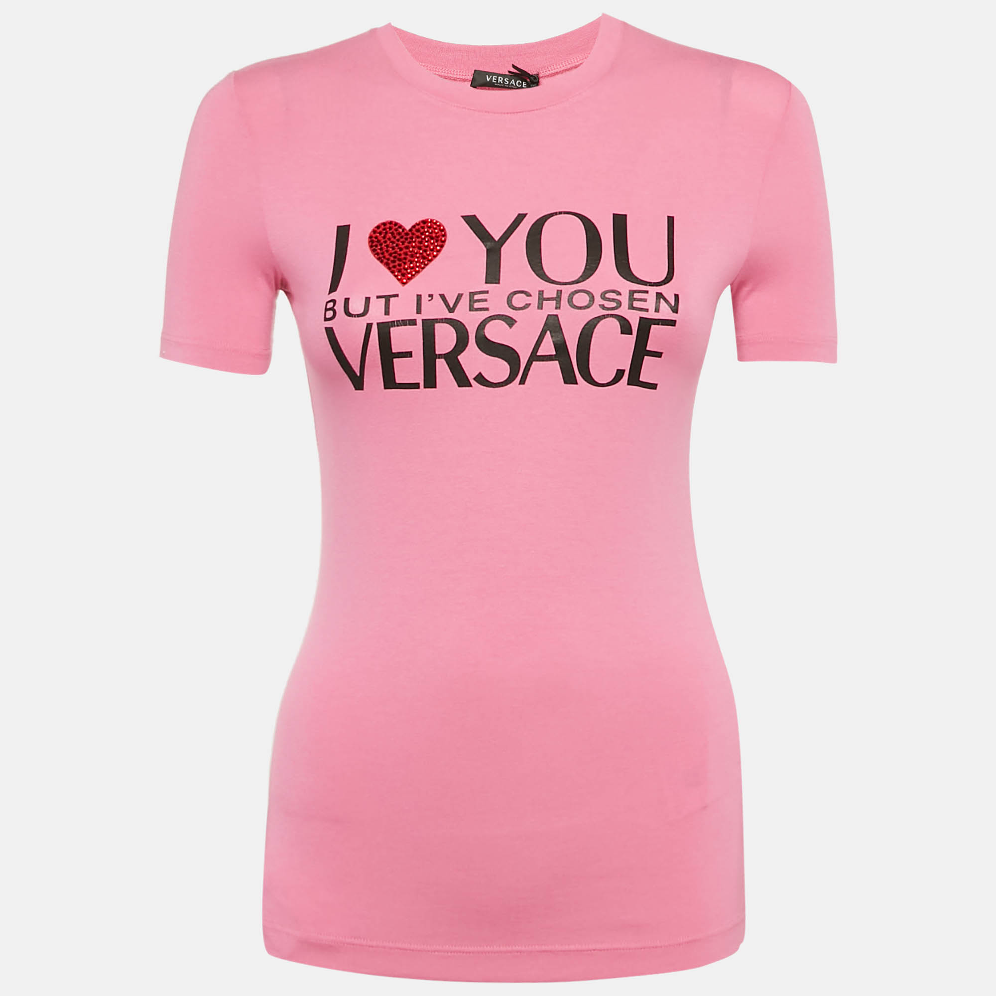 Versace Pink I love Versace Print Jersey T-Shirt XS