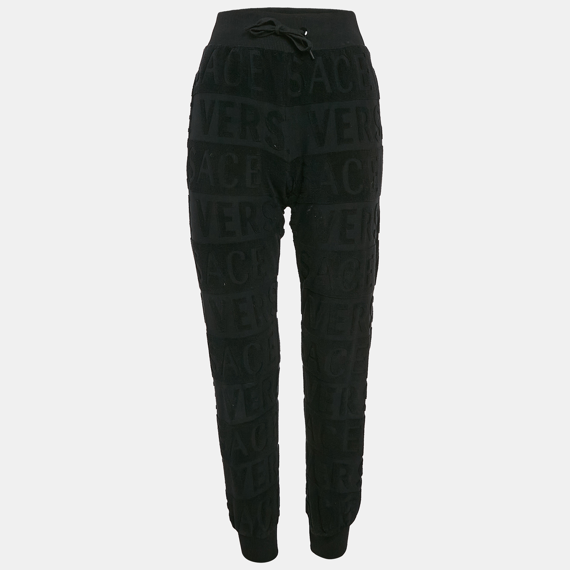 Versace Black Monogram Tuft Cotton Knit Joggers XS
