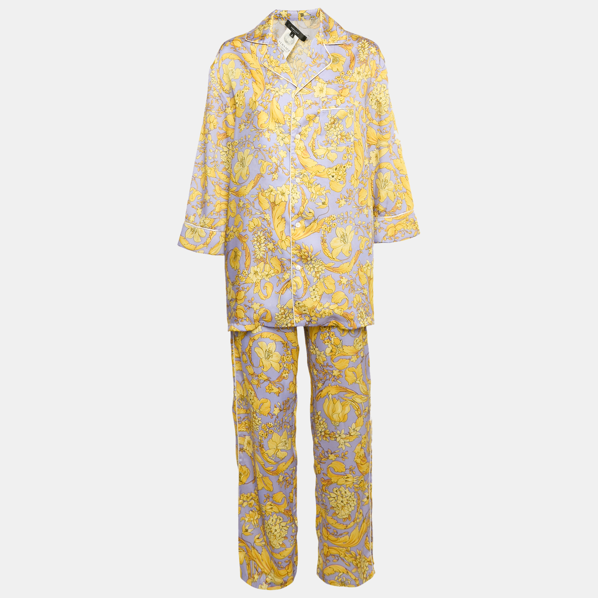 Versace Purple/Yellow Barocco Baroque Print Silk Shirt and Pants Set XS
Versace Purple/Yellow Barocco Baroque Print Silk Shirt and Pants Set XS