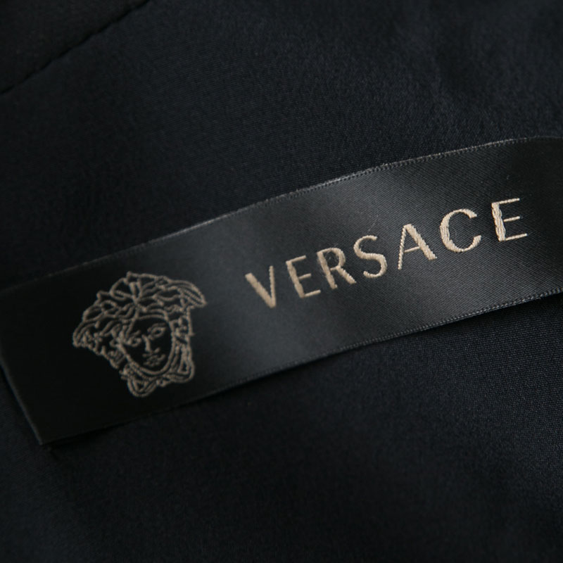 Versace Black Linen Blend Hook Detail Long Sleeve Open Front Jacket M